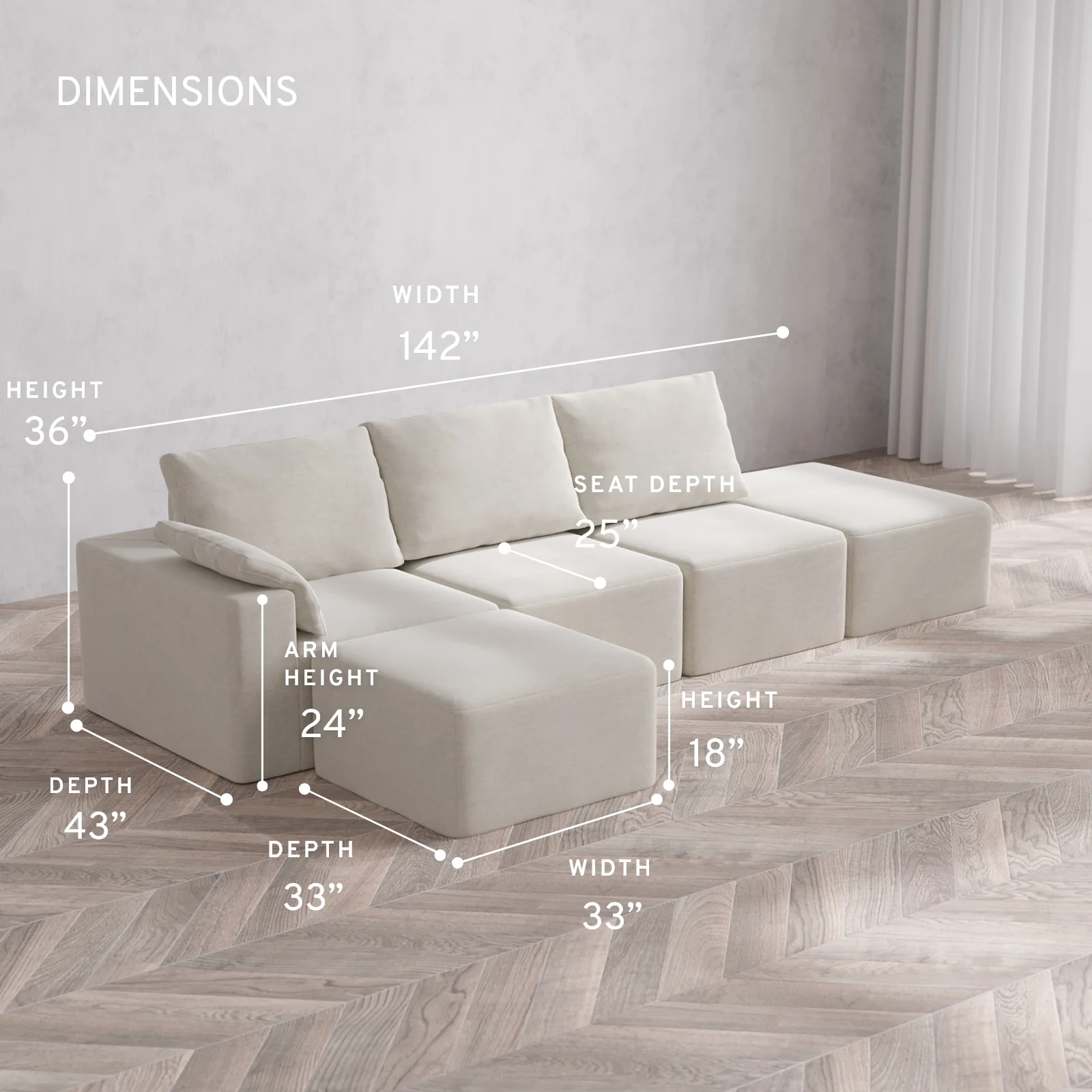 Modular Washable 3-Seater Open End Sectional Cloud + Bolster Sofa | Left-Facing Arm | Satin Velvet in Cashew - Image 5