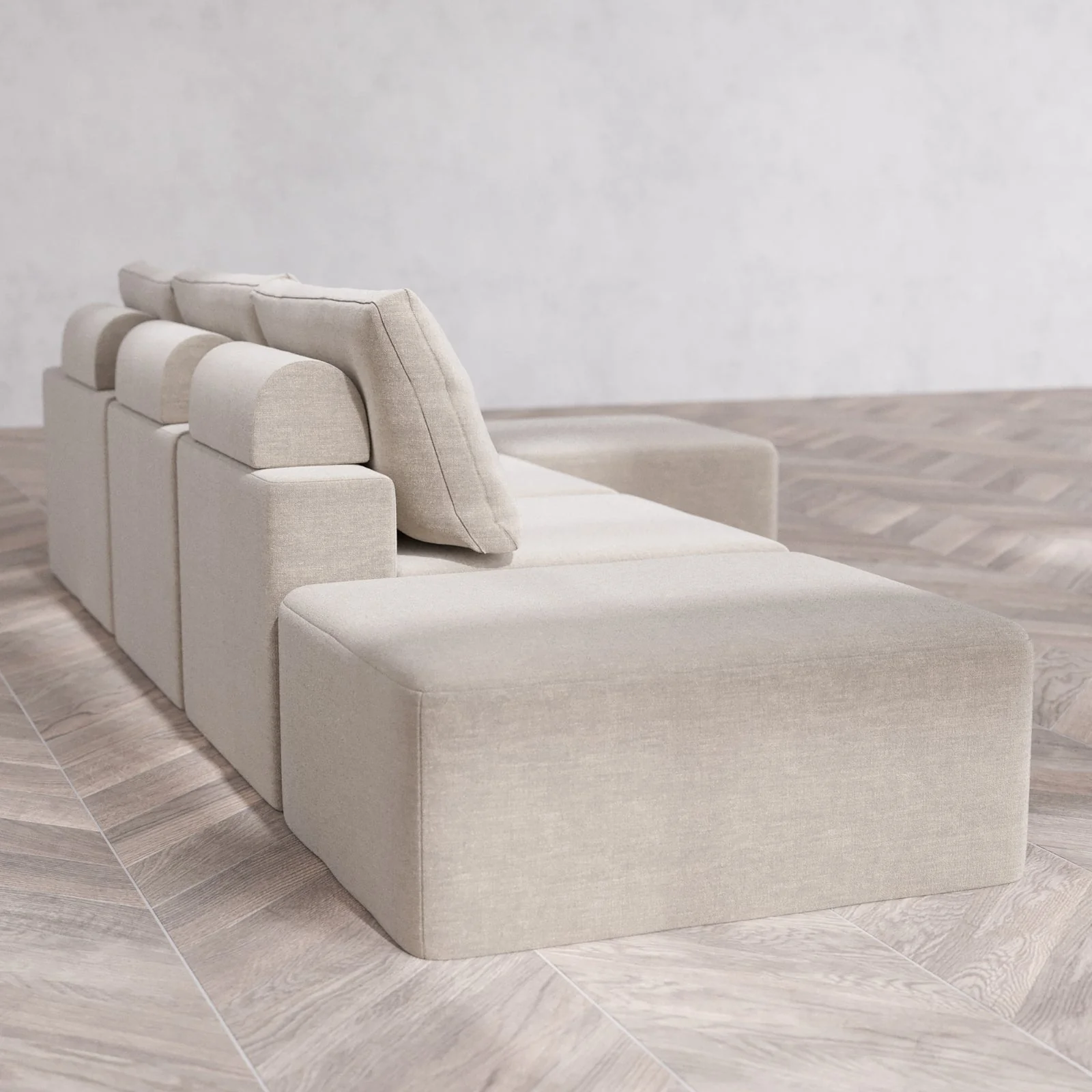 Modular Washable 3-Seater Open End Sectional Cloud + Bolster Sofa | Right-Facing Arm | Satin Velvet in Caraway - Image 6