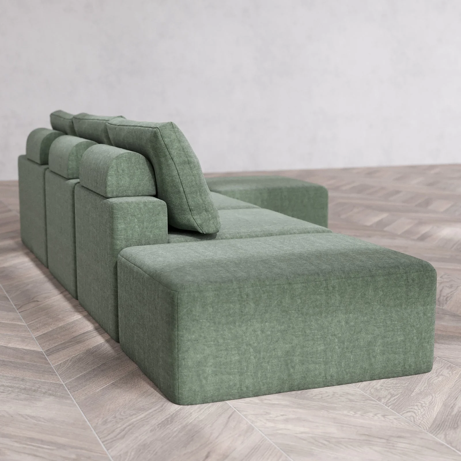 Modular Washable 3-Seater Open End Sectional Cloud + Bolster Sofa | Right-Facing Arm | Heirloom Velvet in Sage - Image 6