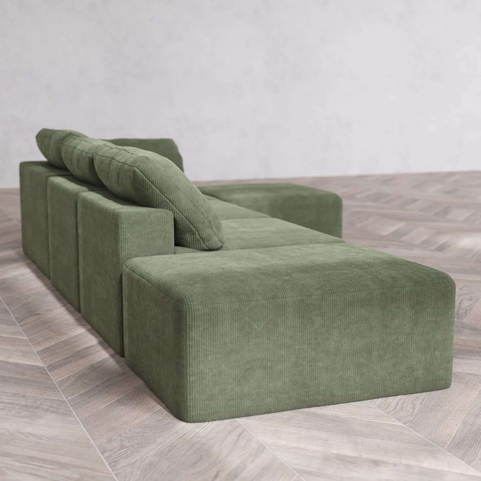 Modular Washable 3-Seater Open End Sectional Cloud Sofa | Right-Facing Arm | Luxe Corduroy in Juniper - Image 6