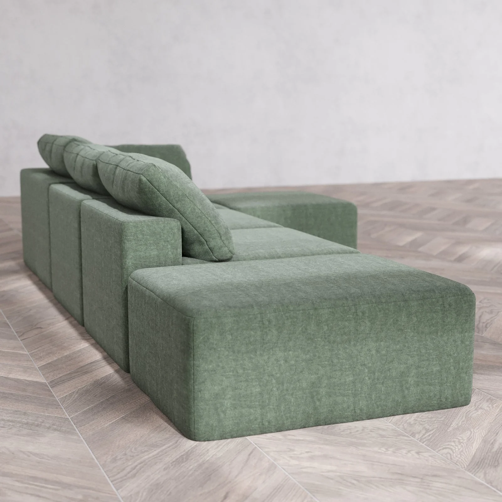 Modular Washable 3-Seater Open End Sectional Cloud Sofa | Right-Facing Arm | Heirloom Velvet in Sage - Image 6