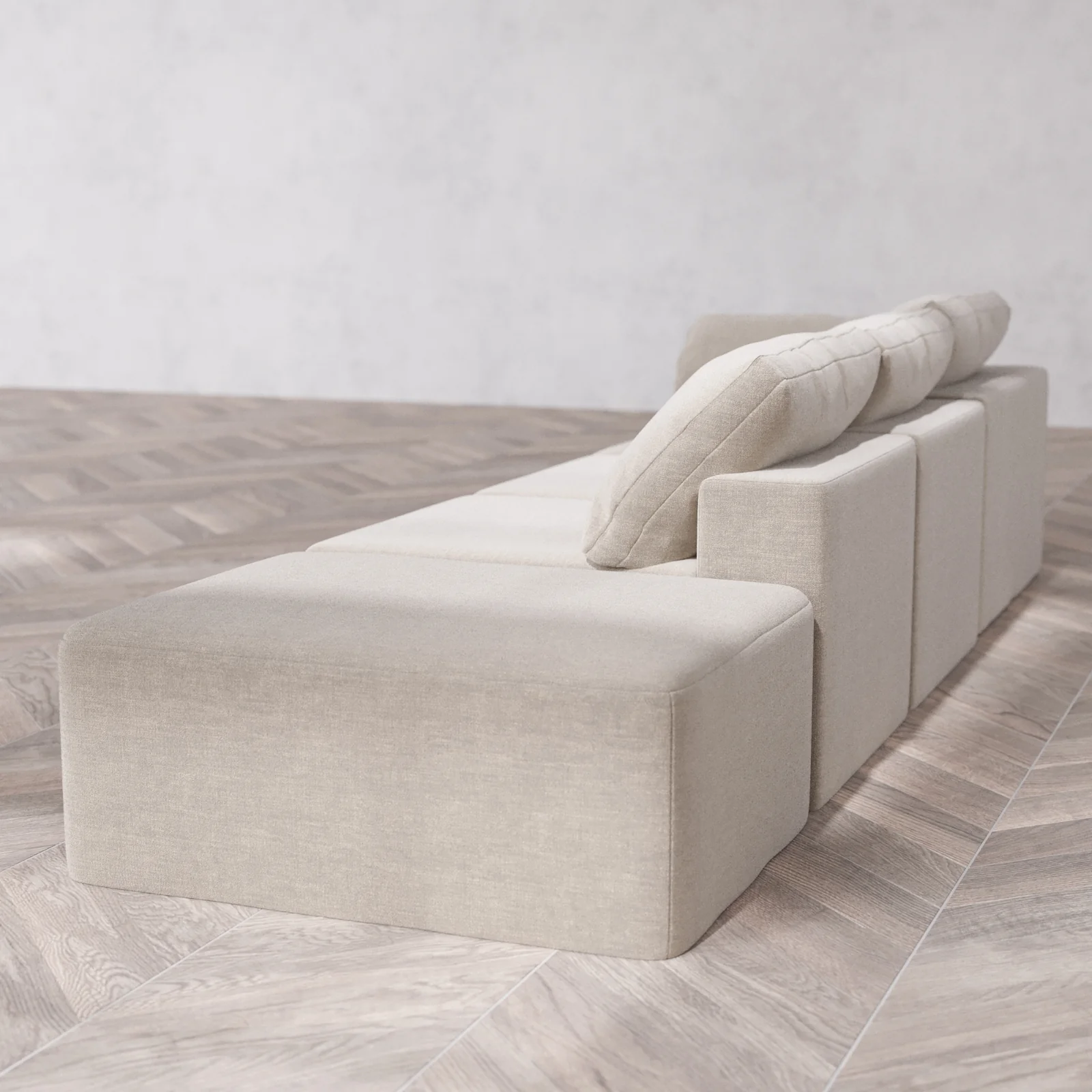 Modular Washable 3-Seater Open End Cloud Sofa | Left-Facing Arm | Satin Velvet in Caraway - Image 6