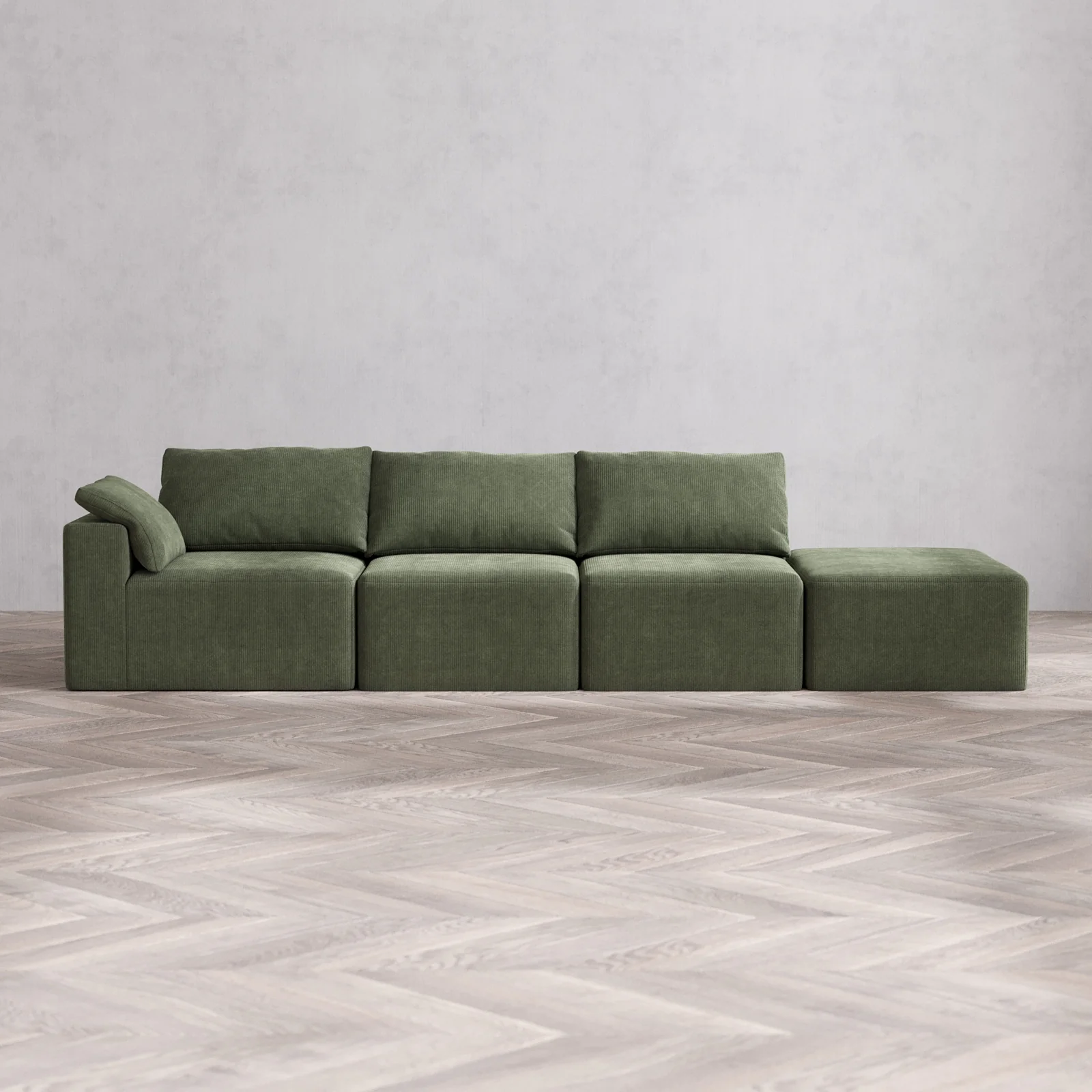 Modular Washable 3-Seater Open End Cloud Sofa | Left-Facing Arm | Luxe Corduroy in Juniper