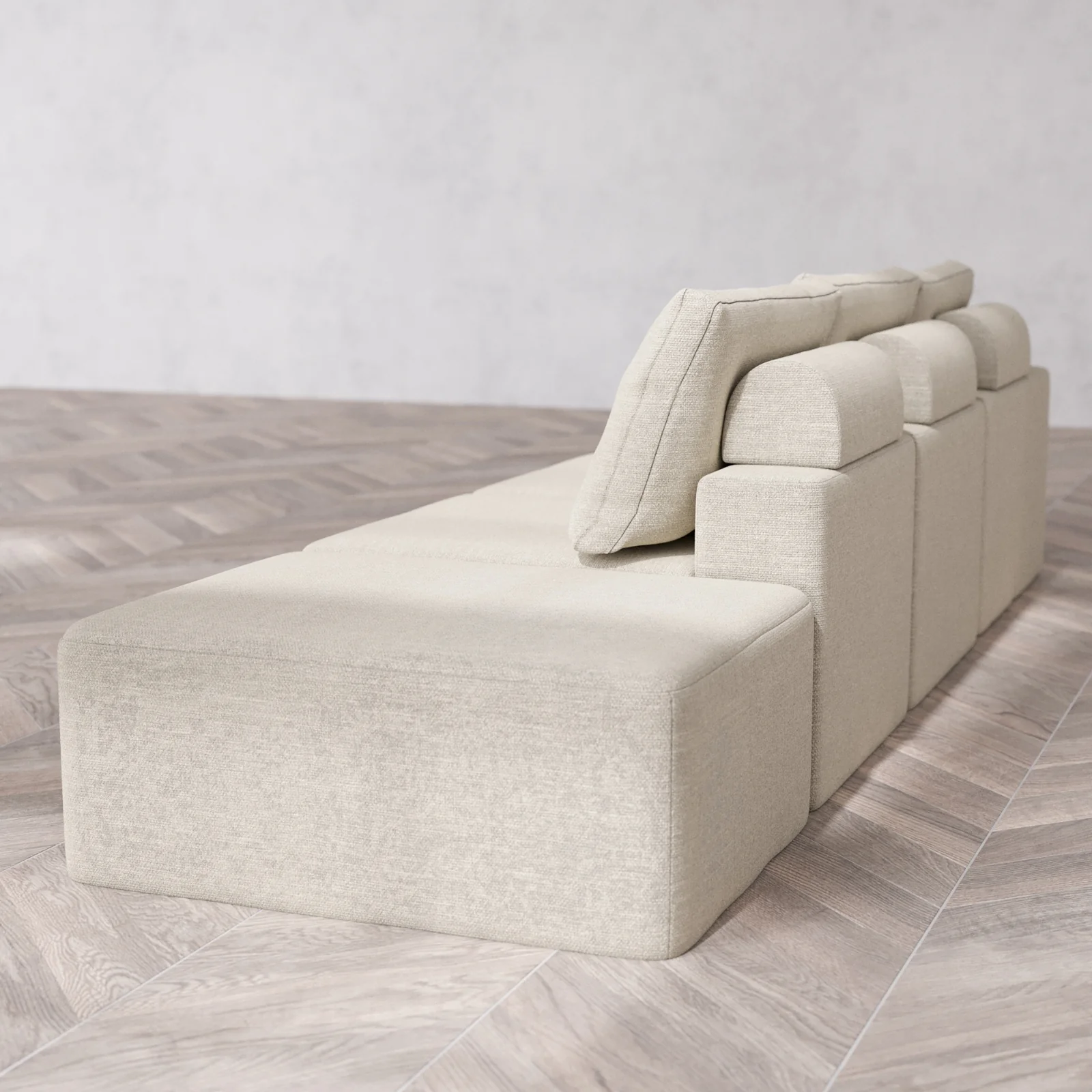 Modular Washable 3-Seater Open End Cloud + Bolster Sofa | Left-Facing Arm | Plush Twill in Sandstone - Image 6