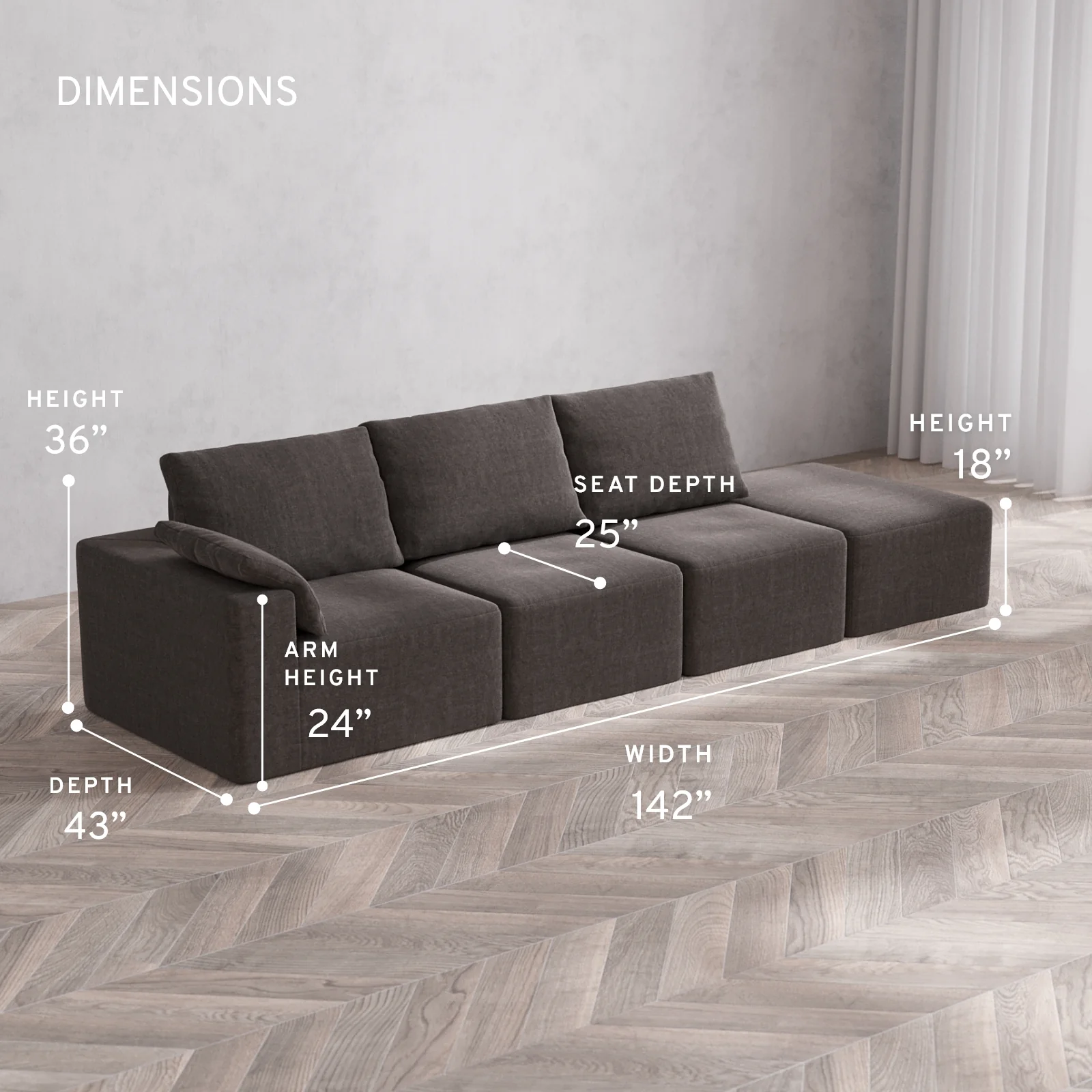 Modular Washable 3-Seater Open End Cloud + Bolster Sofa | Left-Facing Arm | Heirloom Velvet in Truffle - Image 5