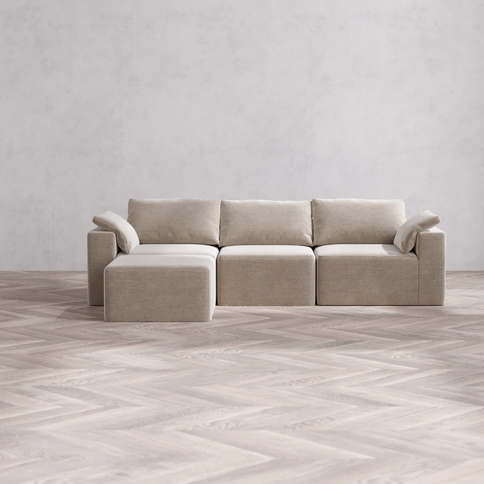 Modular Washable 3-Seater Sectional Cloud Sofa | Satin Velvet in Caraway