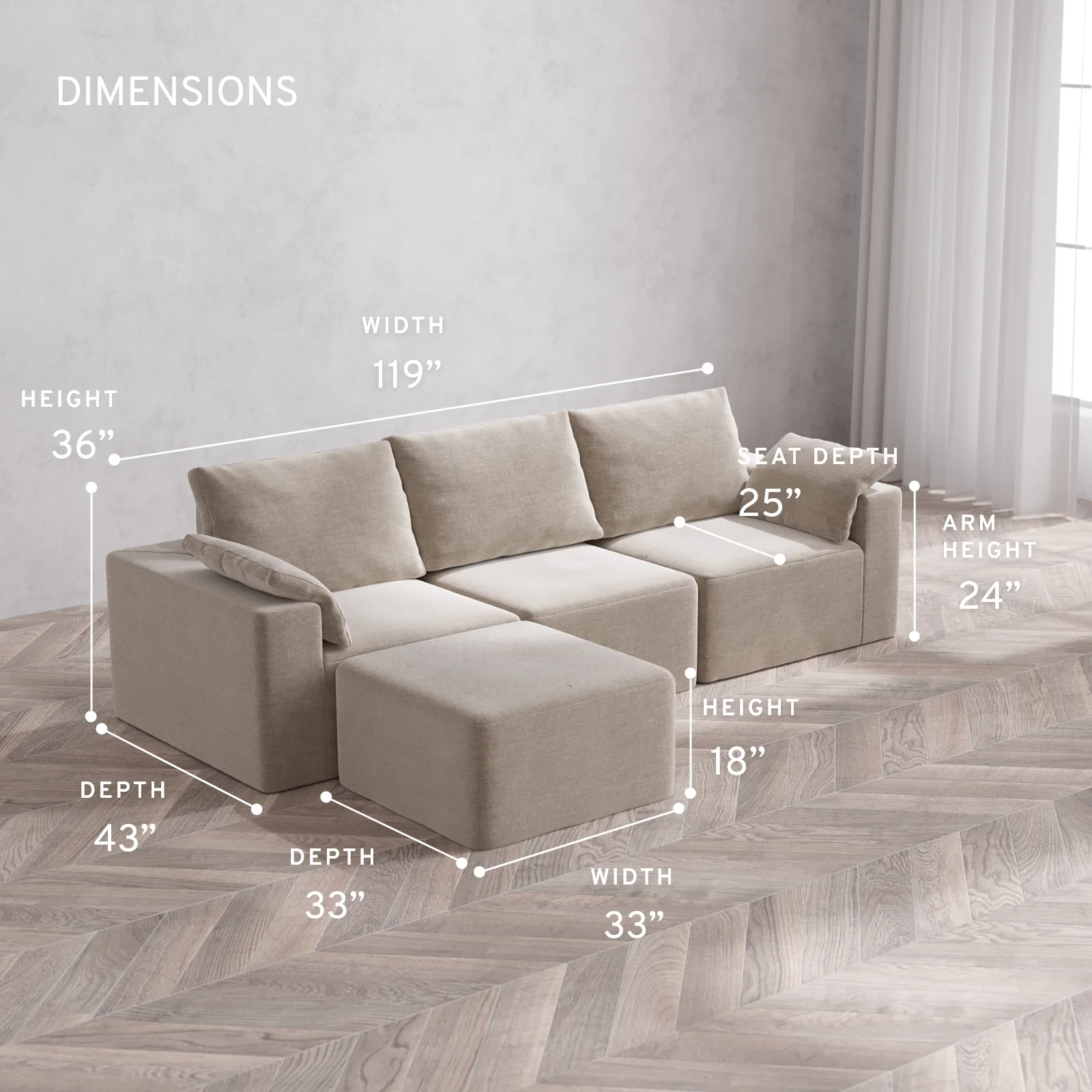 Modular Washable 3-Seater Sectional Cloud + Bolster Sofa | Satin Velvet in Caraway - Image 5