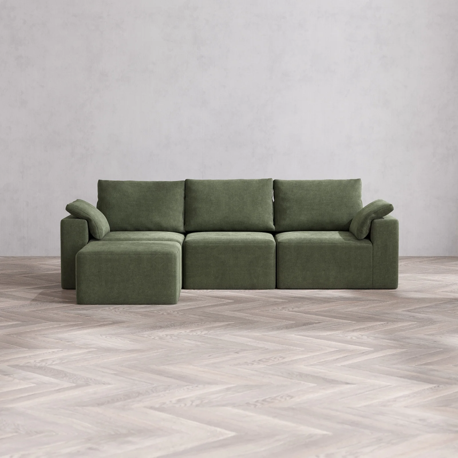 Modular Washable 3-Seater Sectional Cloud + Bolster Sofa | Luxe Corduroy in Juniper