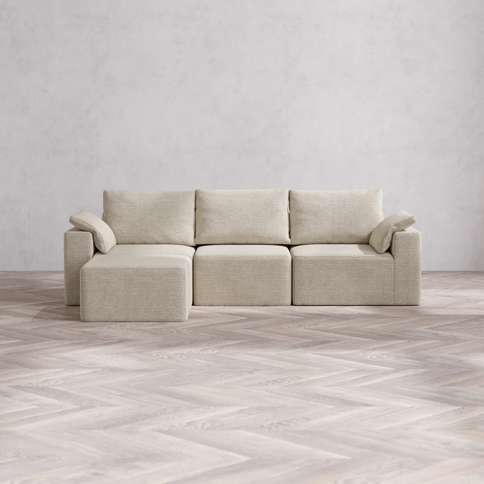 Modular Washable 3-Seater Sectional Cloud + Bolster Sofa | Plush Twill in Sandstone