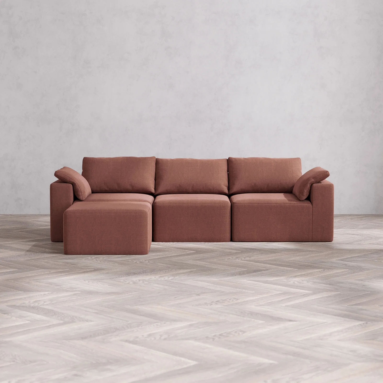 Modular Washable 3-Seater Sectional Cloud Sofa | Heirloom Velvet in Sumac