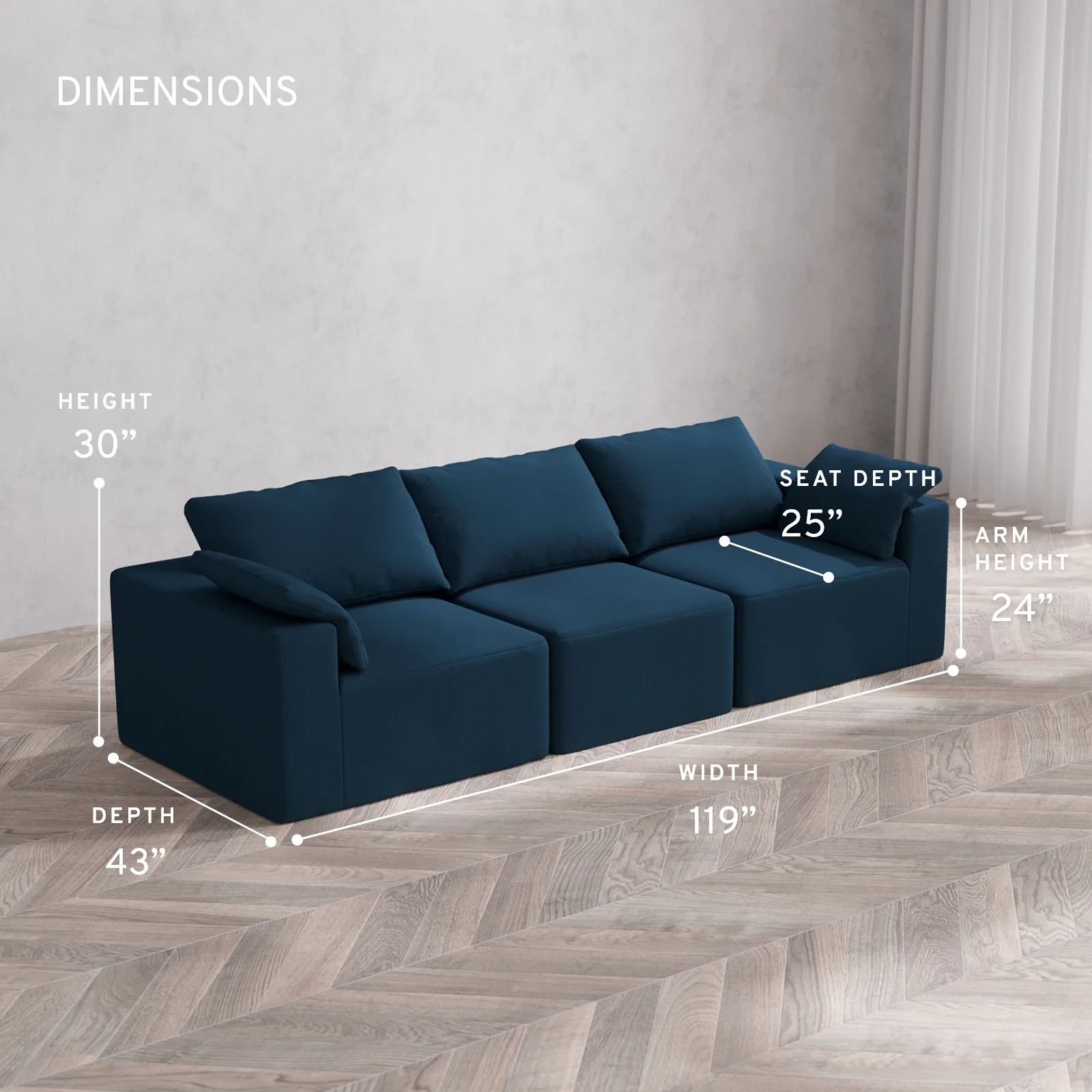 Modular Washable 3-Seater Cloud Sofa | Arden Weave in Lazuli - Image 5