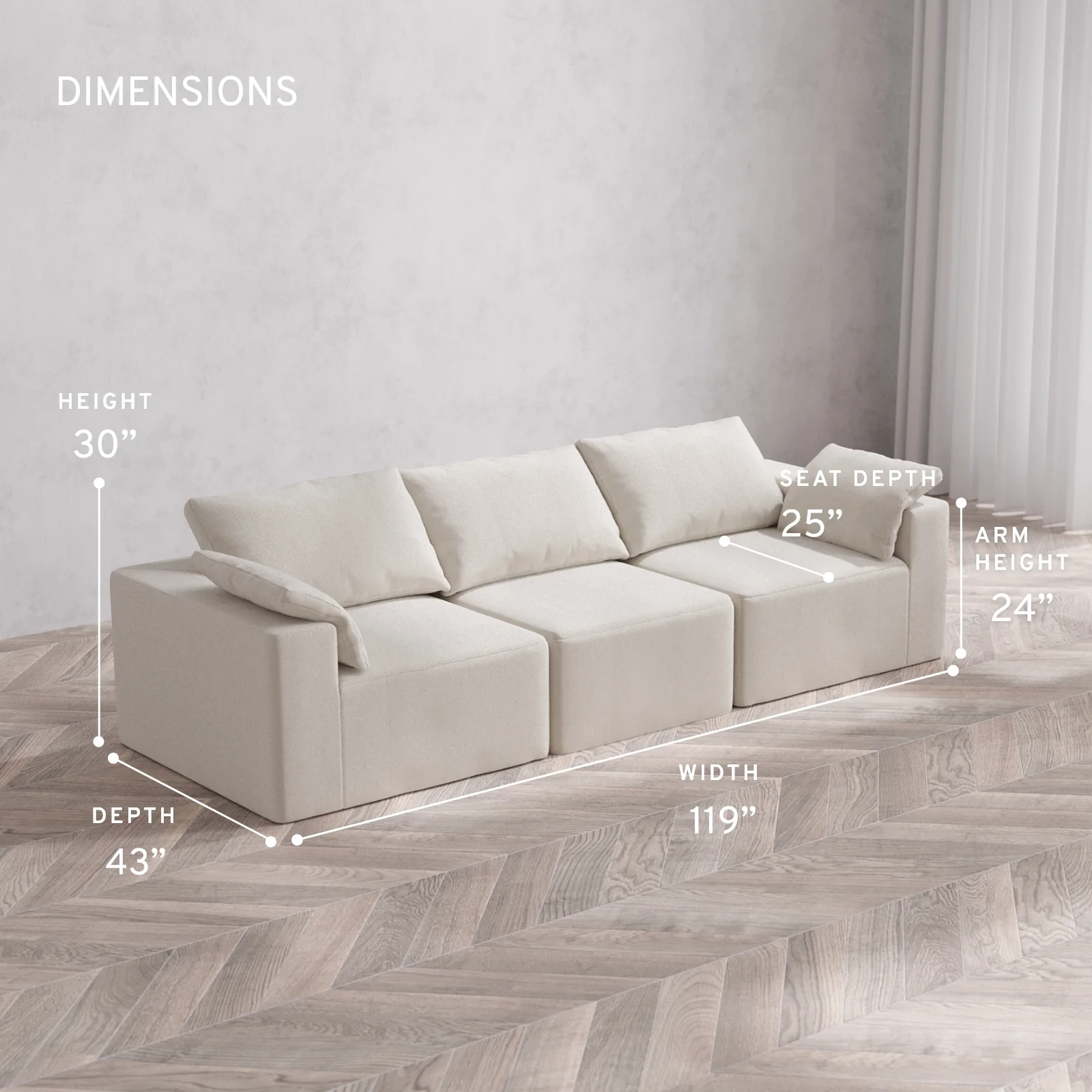 Modular Washable 3-Seater Cloud Sofa | Lux Weave in Pearl - Image 5