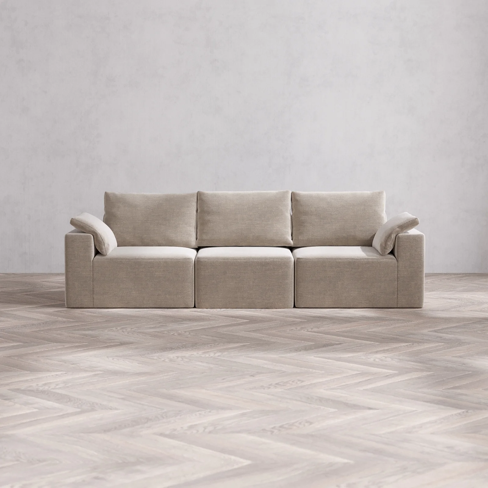Modular Washable 3-Seater Cloud + Bolster Sofa | Satin Velvet in Caraway