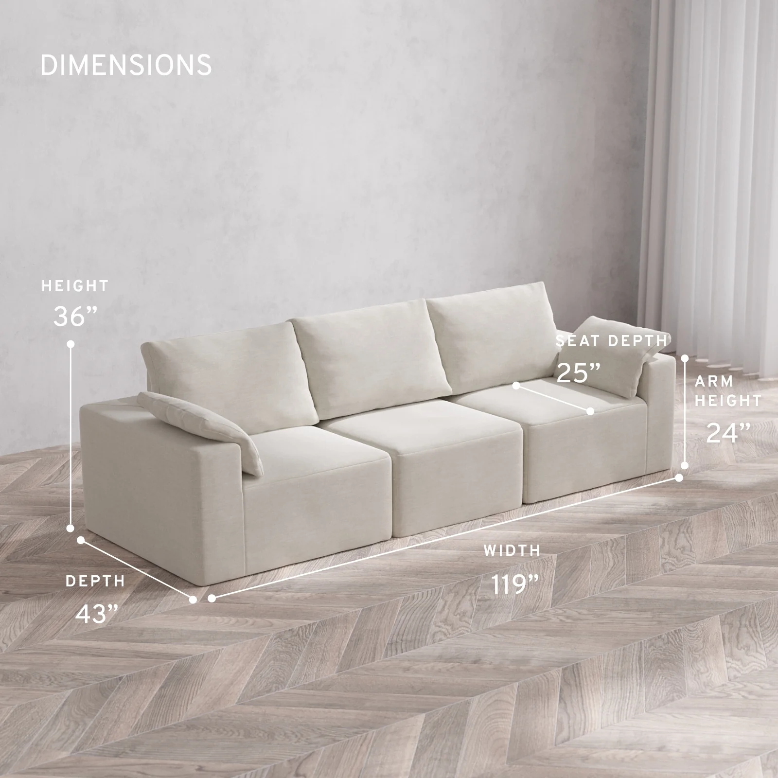 Modular Washable 3-Seater Cloud + Bolster Sofa | Satin Velvet in Cashew - Image 5