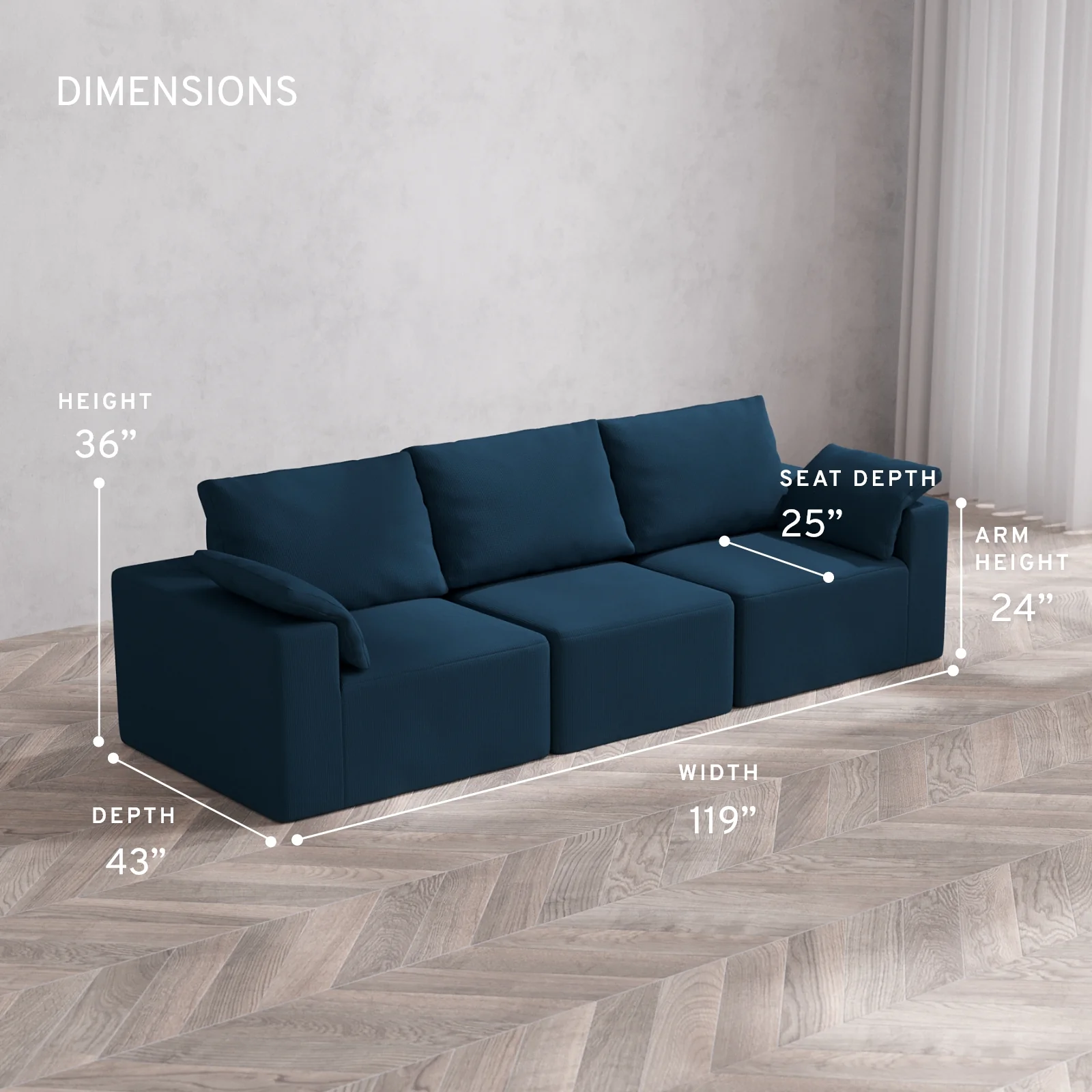 Modular Washable 3-Seater Cloud + Bolster Sofa | Arden Weave in Lazuli - Image 5