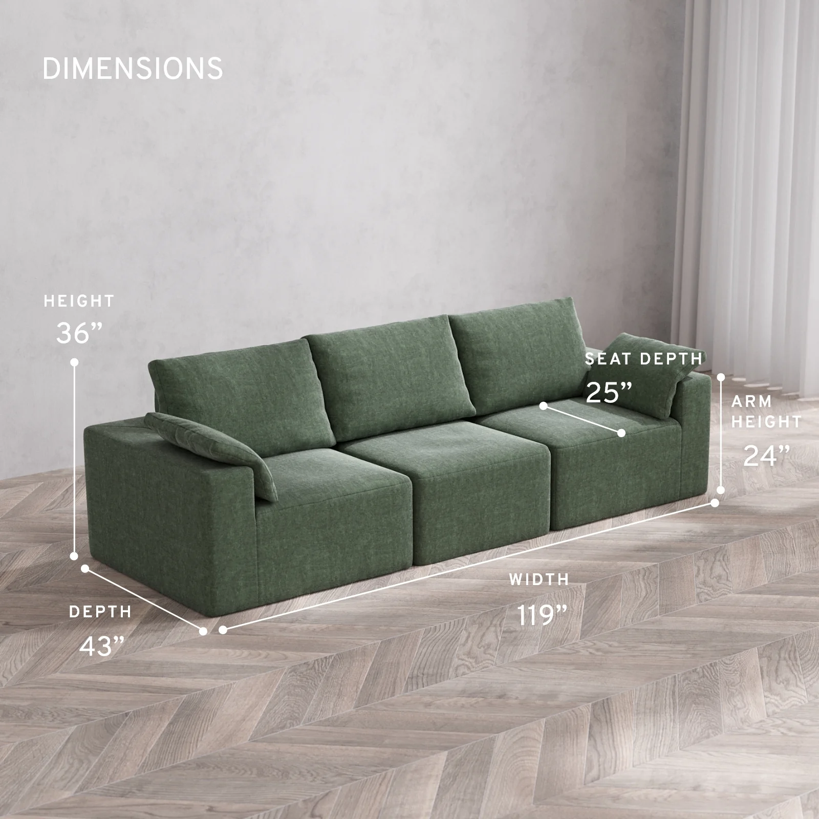 Modular Washable 3-Seater Cloud + Bolster Sofa | Heirloom Velvet in Sage - Image 5