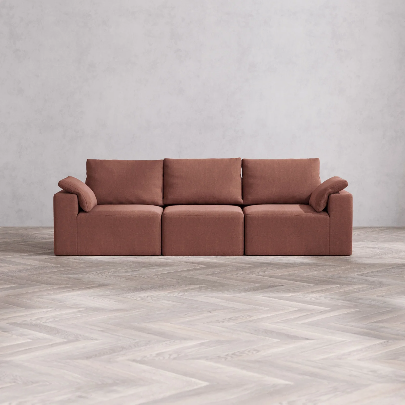 Modular Washable 3-Seater Cloud + Bolster Sofa | Heirloom Velvet in Sumac