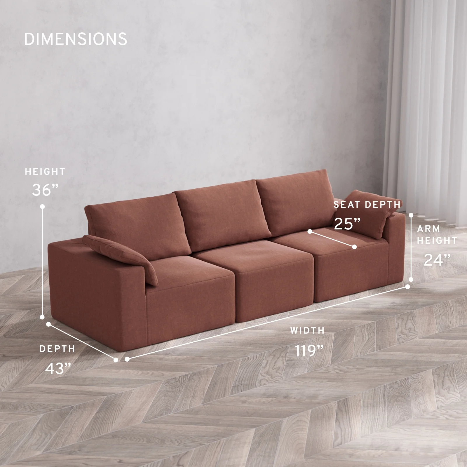 Modular Washable 3-Seater Cloud + Bolster Sofa | Heirloom Velvet in Sumac - Image 5