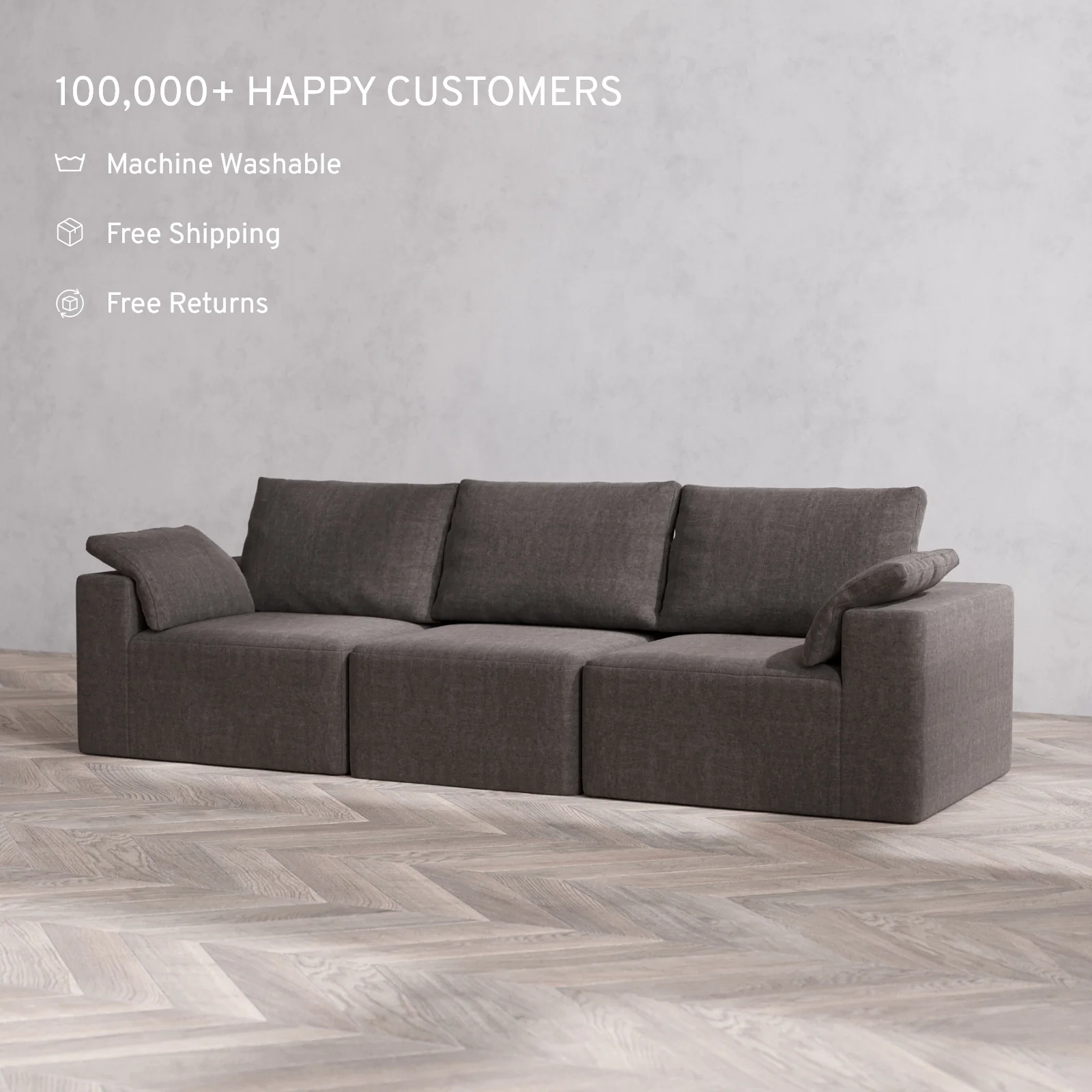 Modular Washable 3-Seater Cloud + Bolster Sofa | Heirloom Velvet in Truffle - Image 2
