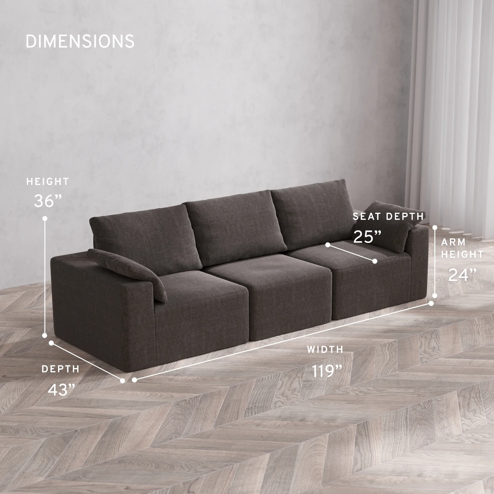 Modular Washable 3-Seater Cloud + Bolster Sofa | Heirloom Velvet in Truffle - Image 5