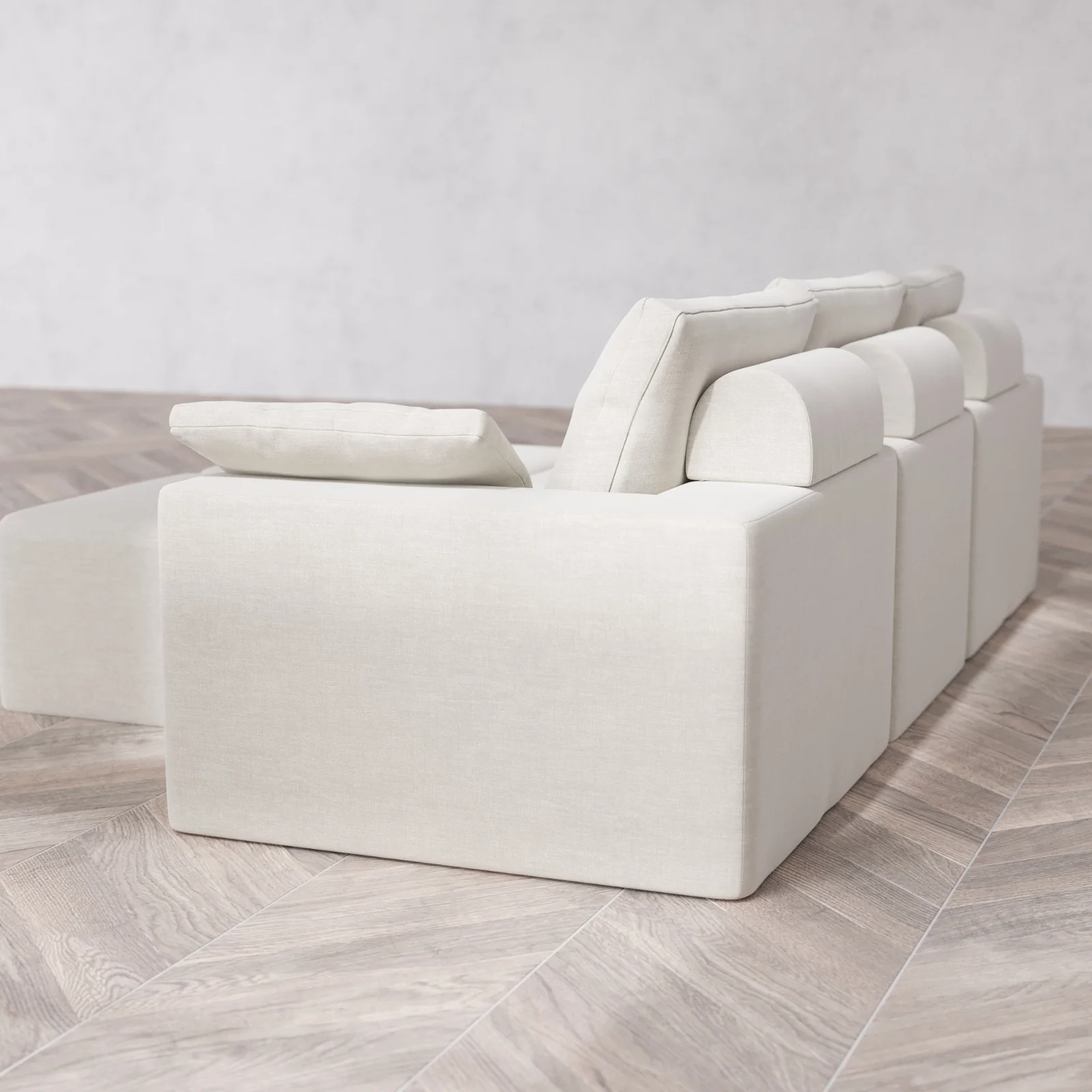 Modular Washable 3-Seater Cloud + Bolster Sofa + Ottoman Bench | Satin Velvet in Cashew - Image 6