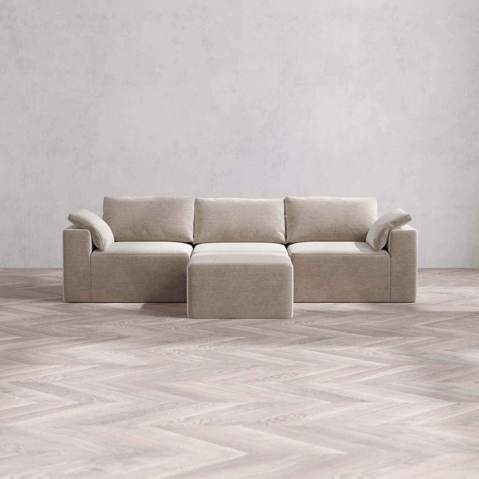Modular Washable 3-Seater Cloud Sofa + Ottoman | Satin Velvet in Caraway