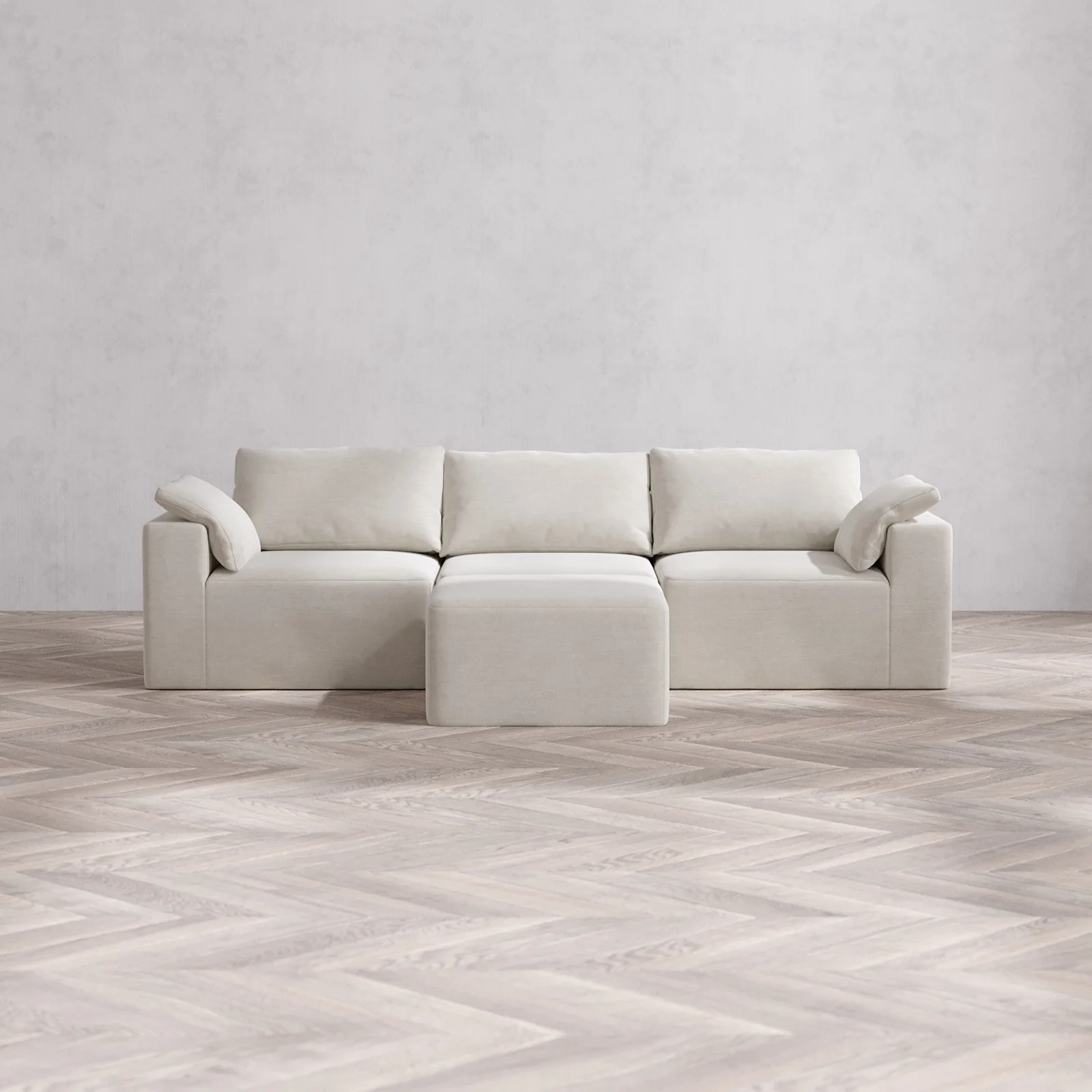 Modular Washable 3-Seater Cloud Sofa + Ottoman | Satin Velvet in Cashew