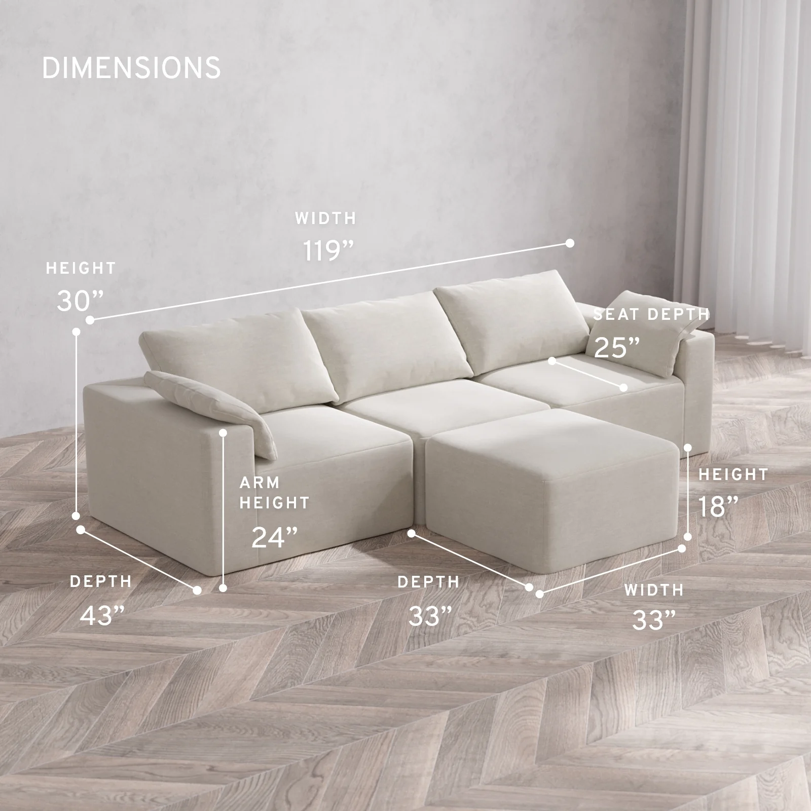 Modular Washable 3-Seater Cloud Sofa + Ottoman | Satin Velvet in Cashew - Image 5