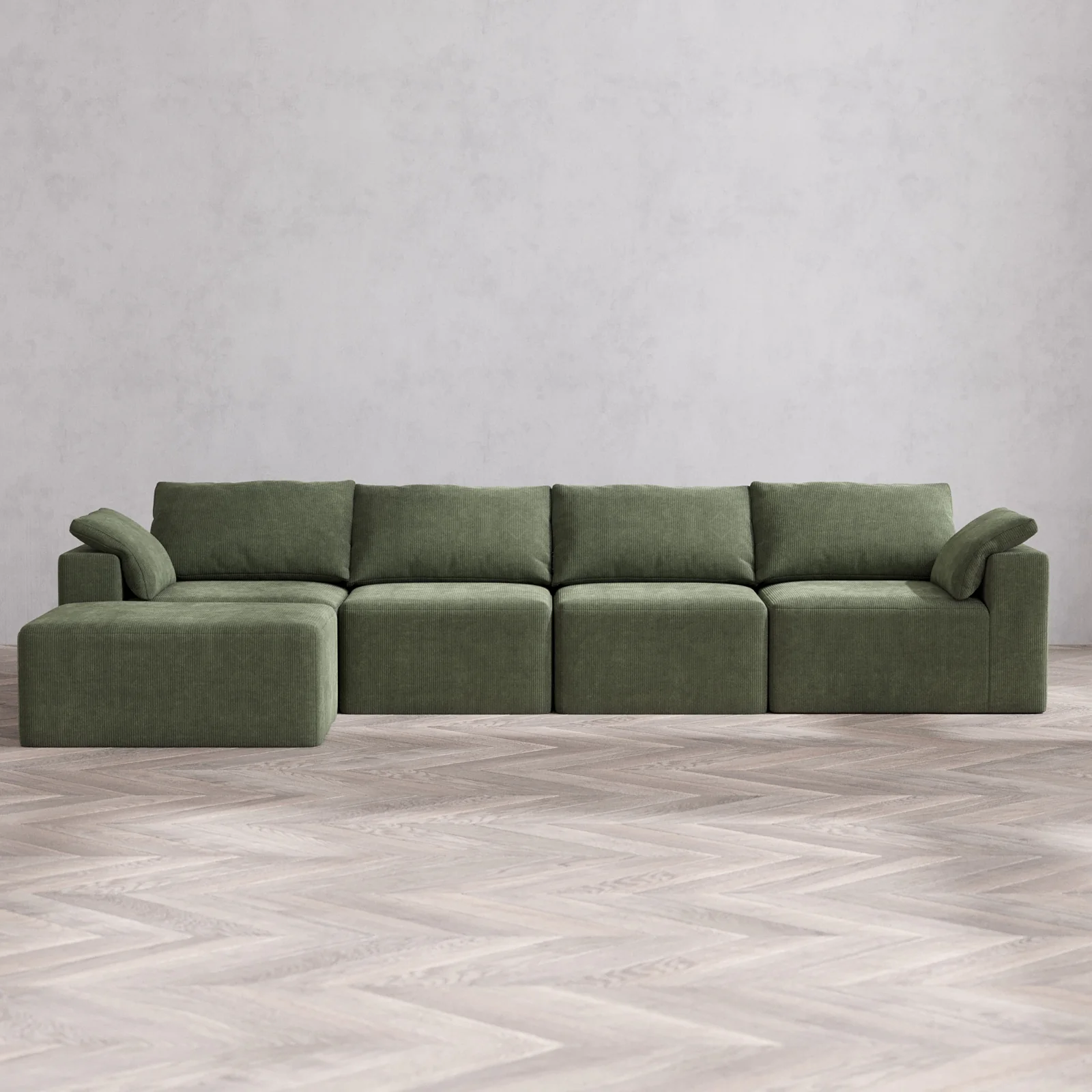 Modular Washable 4-Seater Chaise Sectional Cloud Sofa | Luxe Corduroy in Juniper
