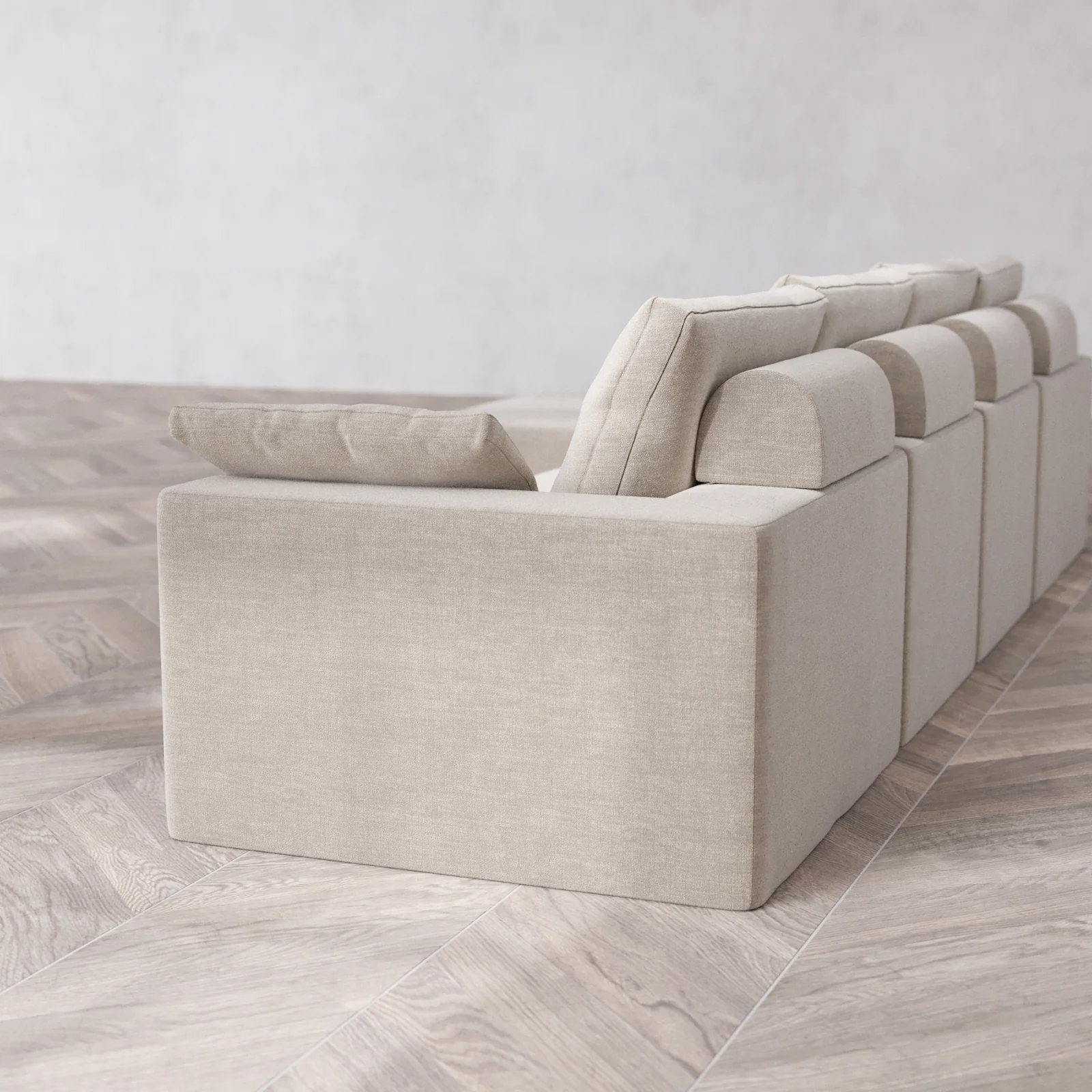 Modular Washable 4-Seater Chaise Sectional Cloud + Bolster Sofa | Satin Velvet in Caraway - Image 6