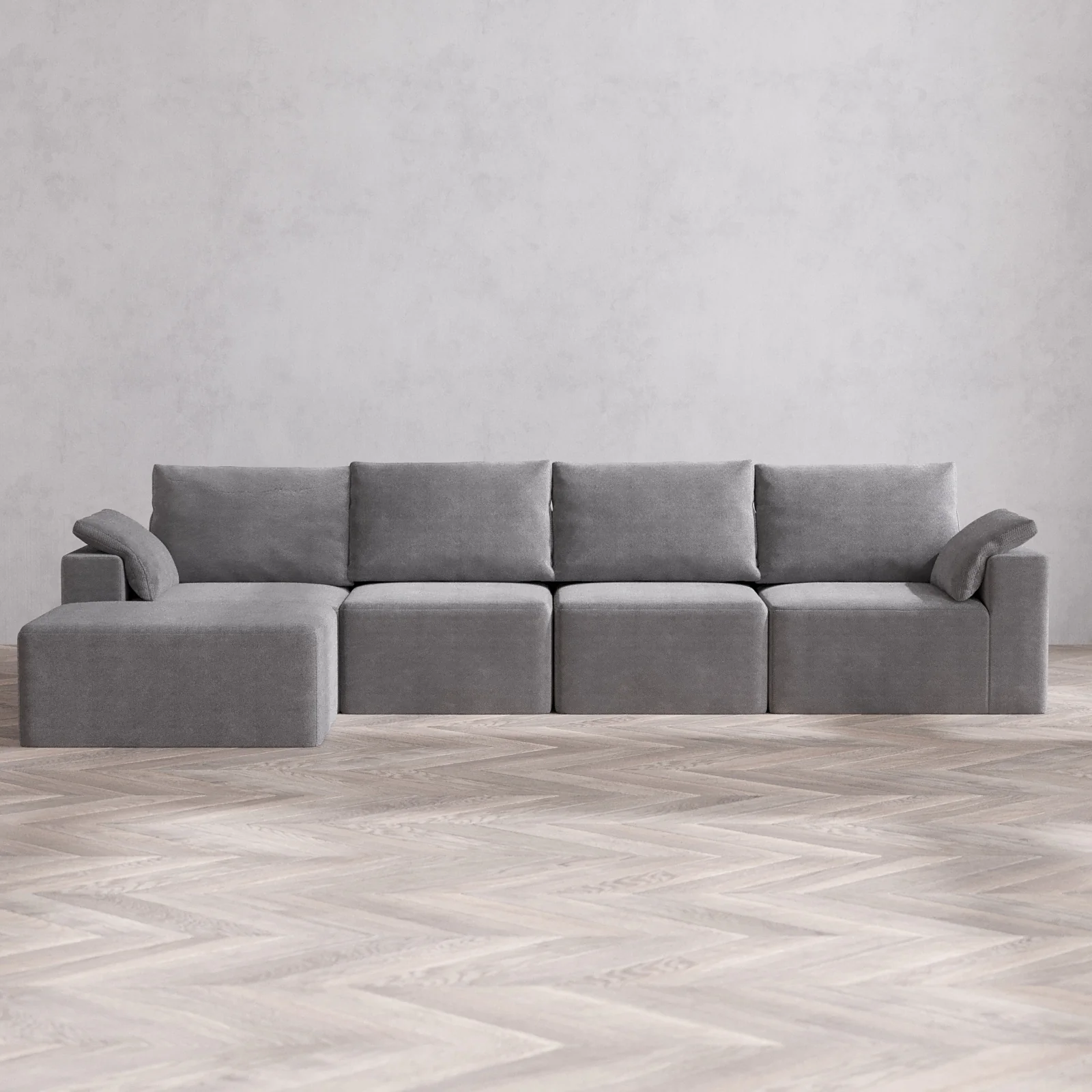 Modular Washable 4-Seater Chaise Sectional Cloud + Bolster Sofa | Lux Weave in Slate