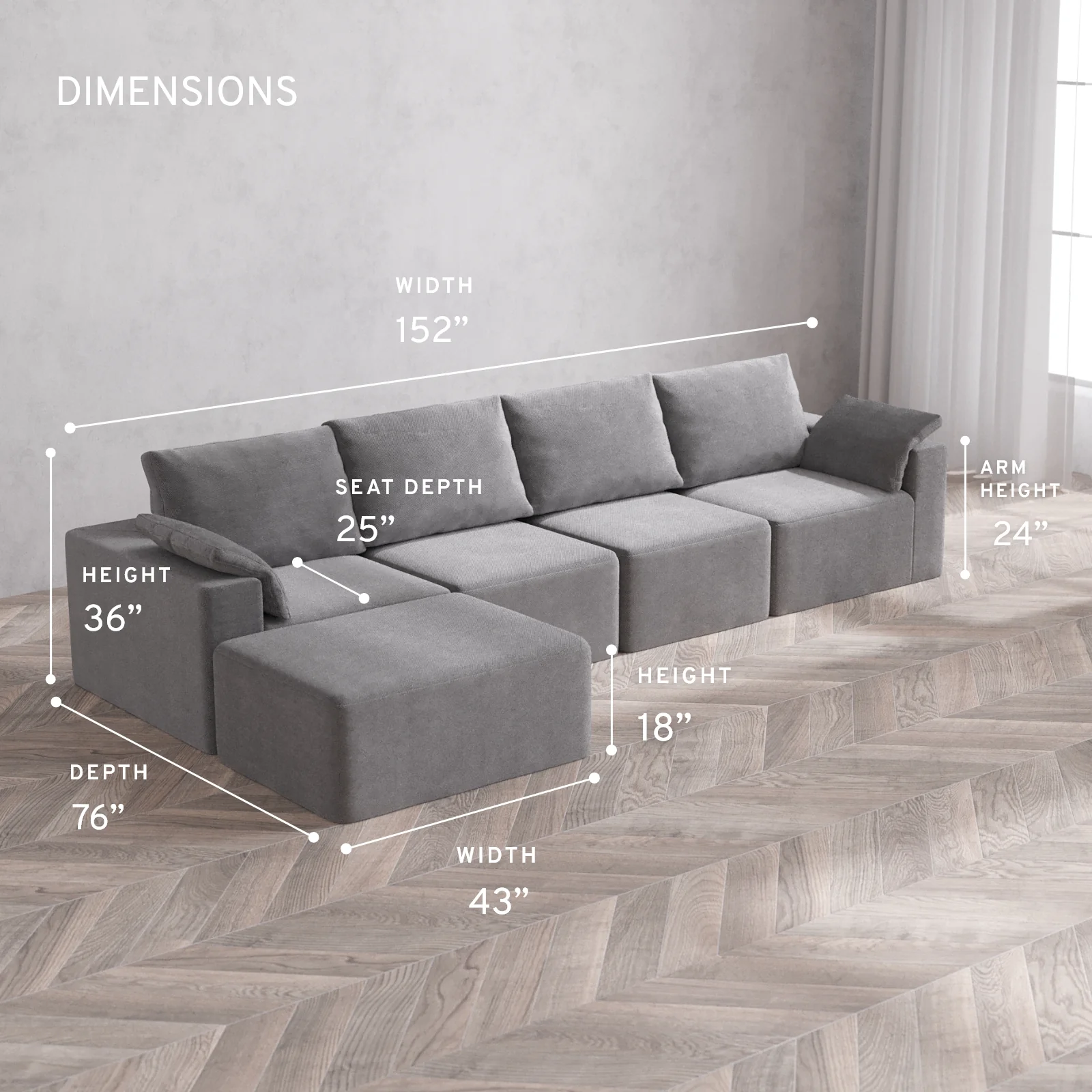 Modular Washable 4-Seater Chaise Sectional Cloud + Bolster Sofa | Lux Weave in Slate - Image 5