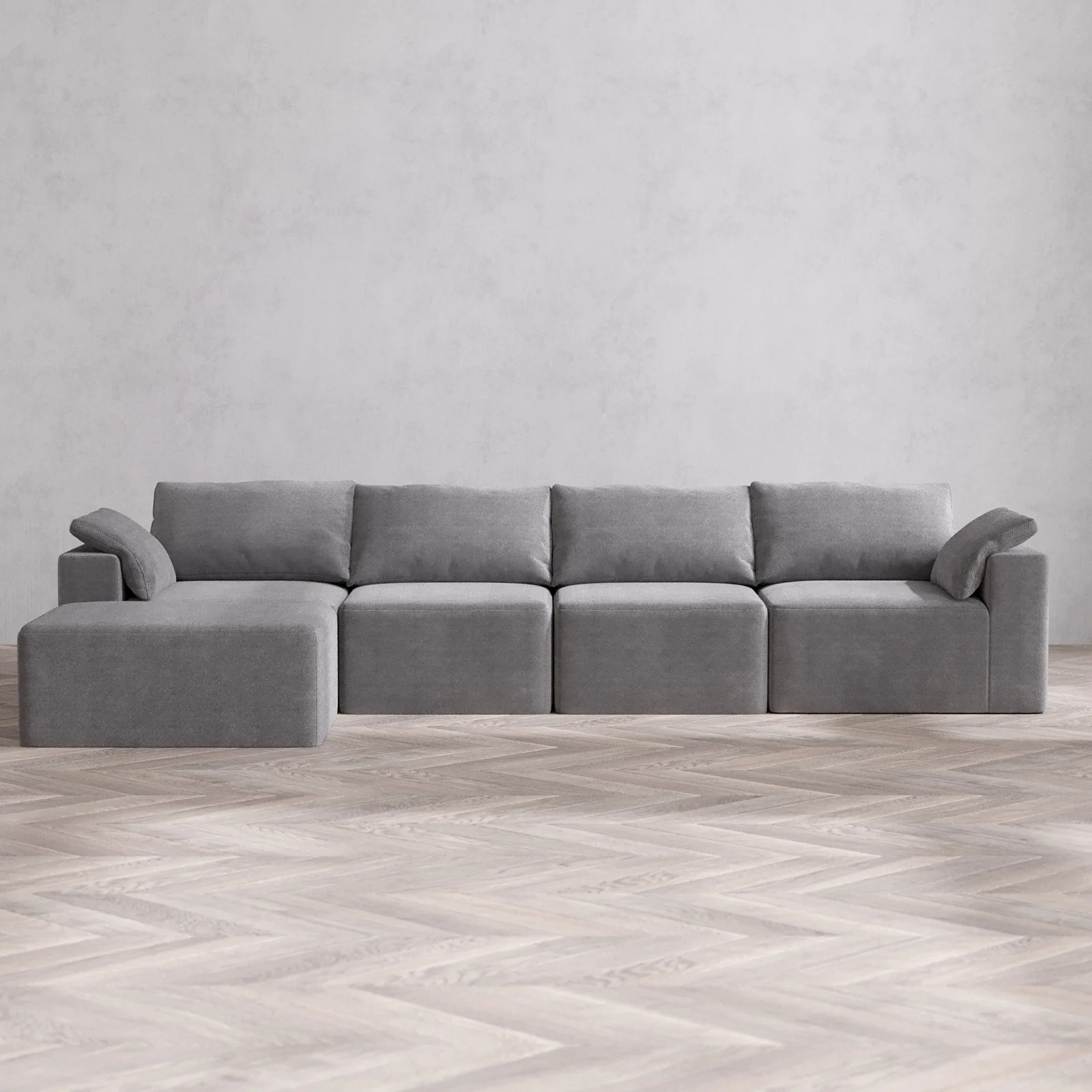 Modular Washable 4-Seater Chaise Sectional Cloud Sofa | Lux Weave in Slate