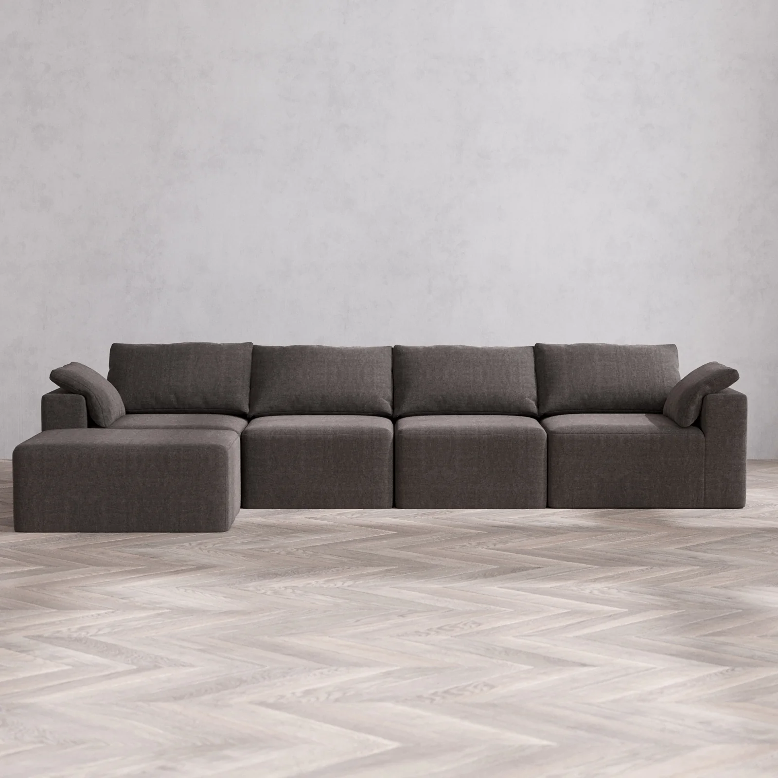 Modular Washable 4-Seater Chaise Sectional Cloud Sofa | Heirloom Velvet in Truffle