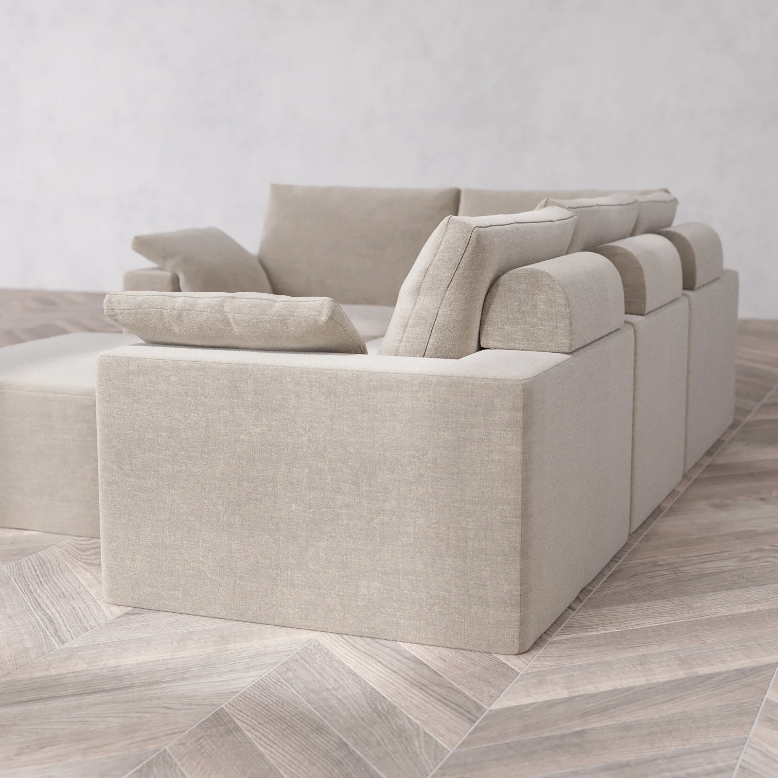Modular Washable 4-Seater Corner Sectional + Chaise Ottoman Cloud + Bolster Sofa | Satin Velvet in Caraway - Image 6