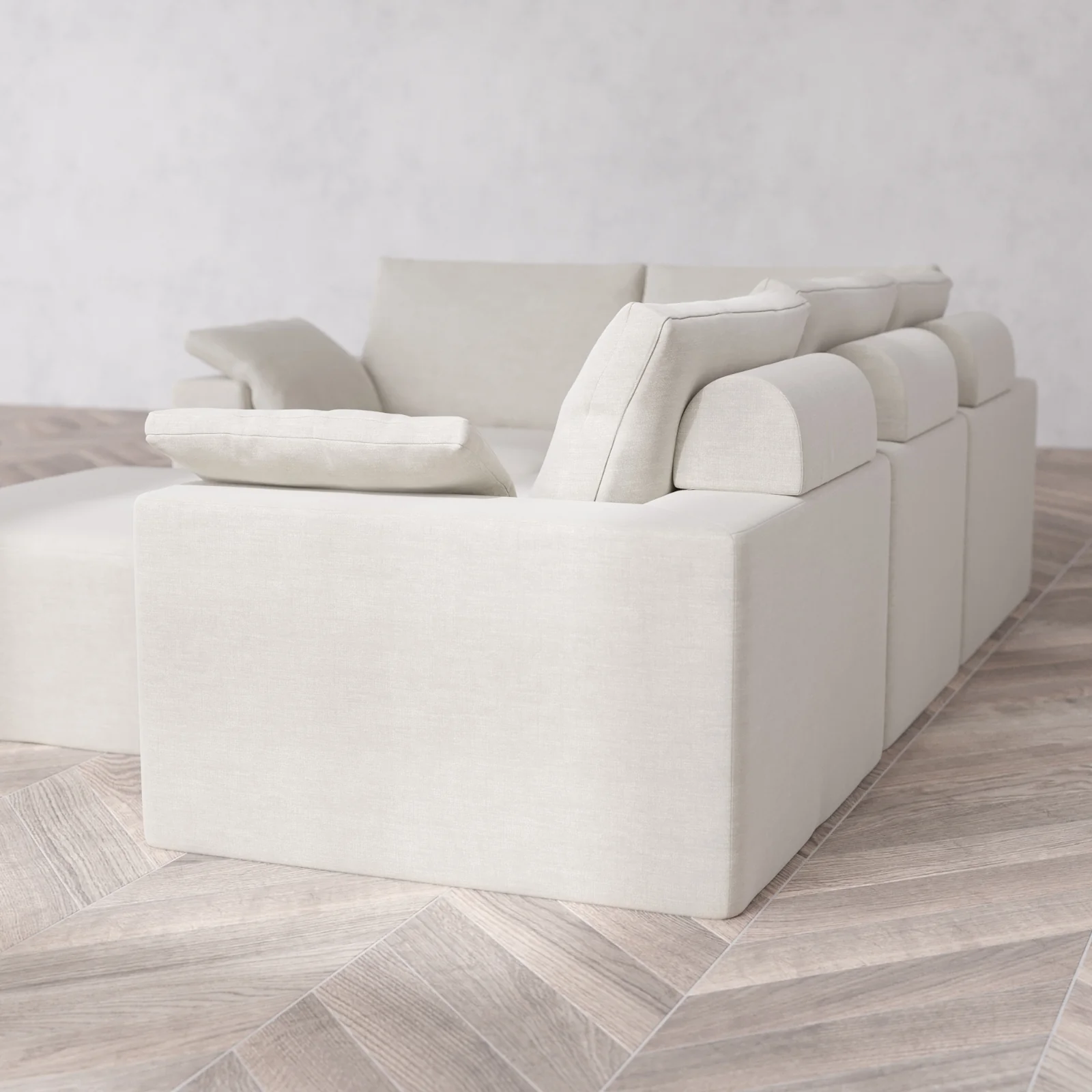 Modular Washable 4-Seater Corner Sectional + Chaise Ottoman Cloud + Bolster Sofa | Satin Velvet in Cashew - Image 6