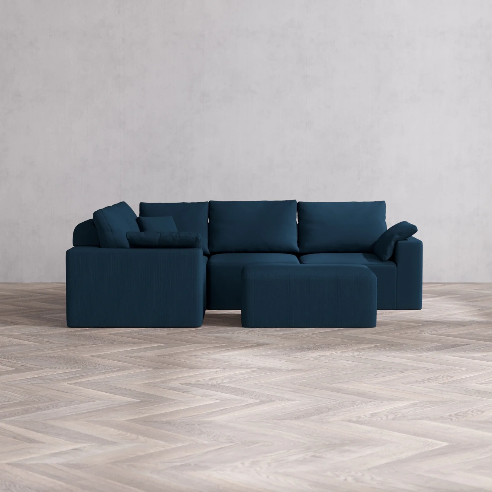 Modular Washable 4-Seater Corner Sectional + Chaise Ottoman Cloud + Bolster Sofa | Arden Weave in Lazuli