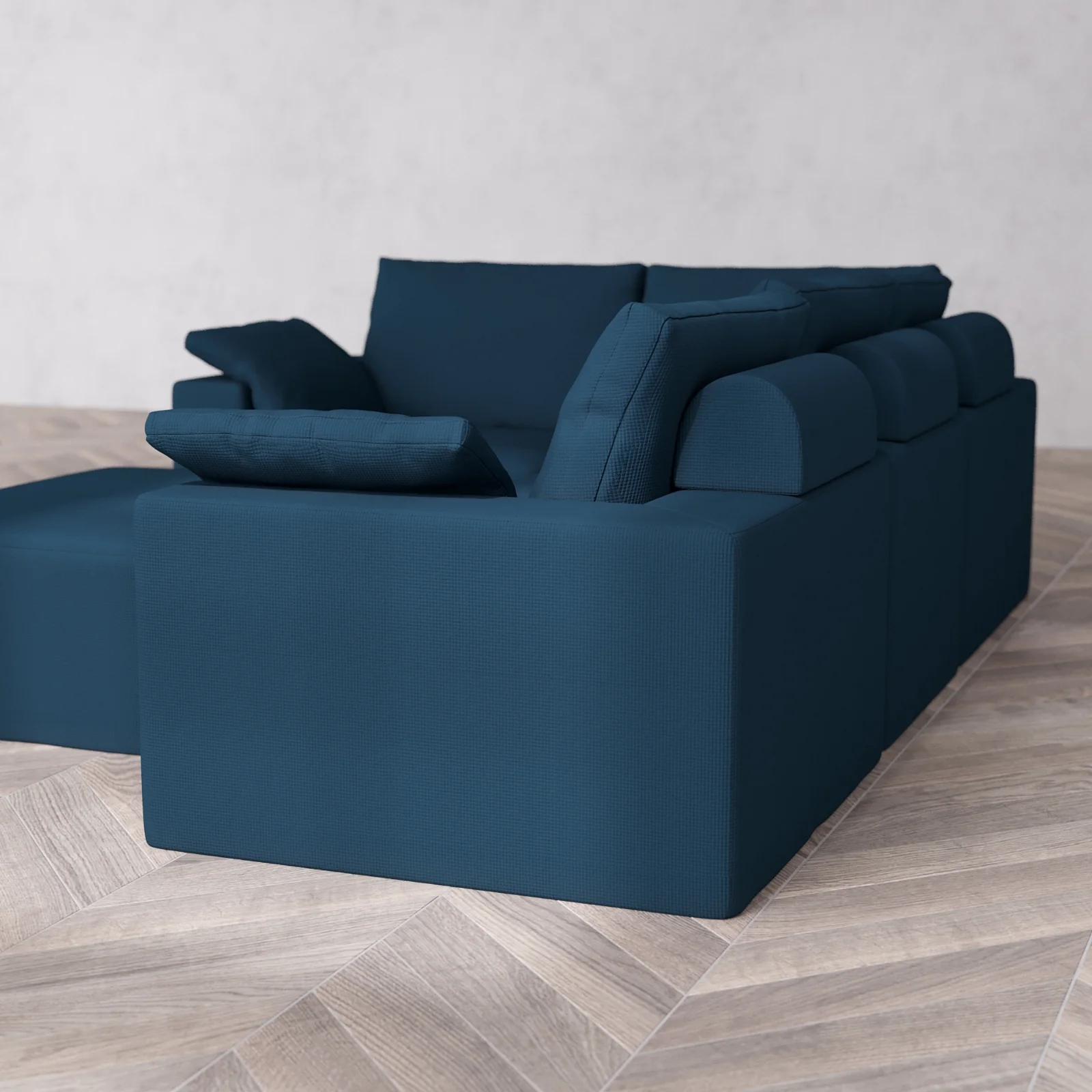Modular Washable 4-Seater Corner Sectional + Chaise Ottoman Cloud + Bolster Sofa | Arden Weave in Lazuli - Image 6