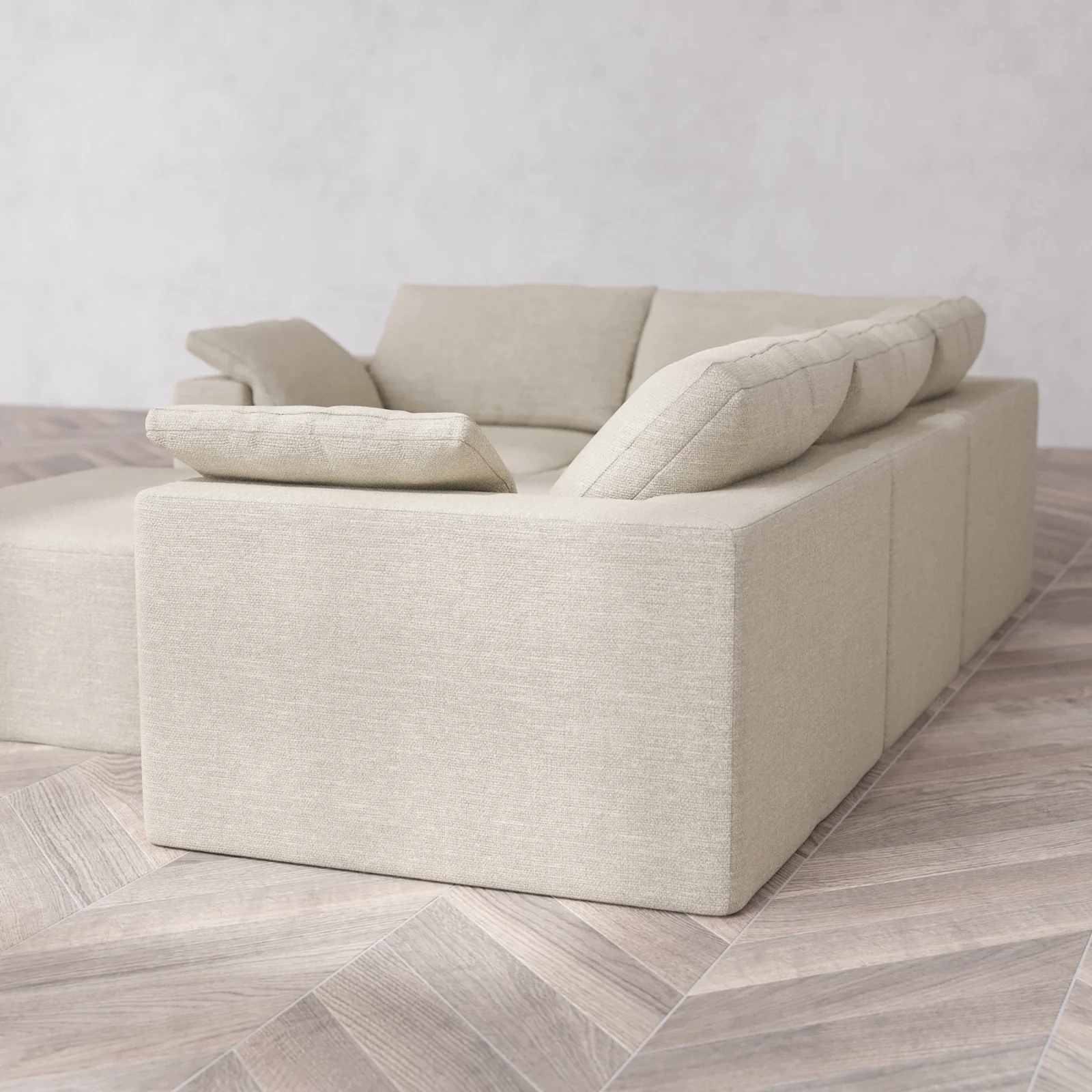 Modular Washable 4-Seater Corner Sectional + Chaise Ottoman Cloud Sofa | Plush Twill in Sandstone - Image 6