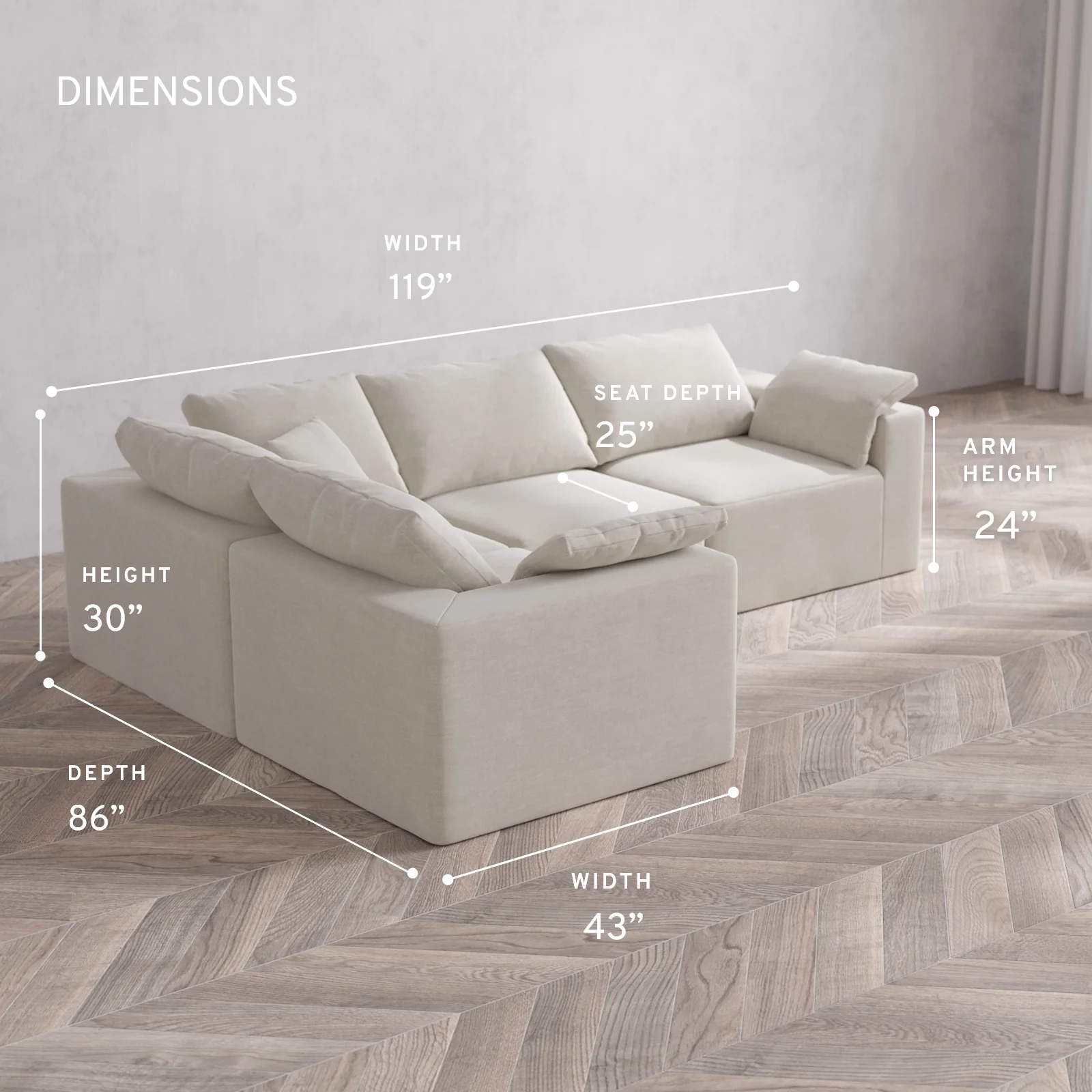 Modular Washable 4-Seater Corner Sectional Cloud Sofa | Satin Velvet in Cashew - Image 5