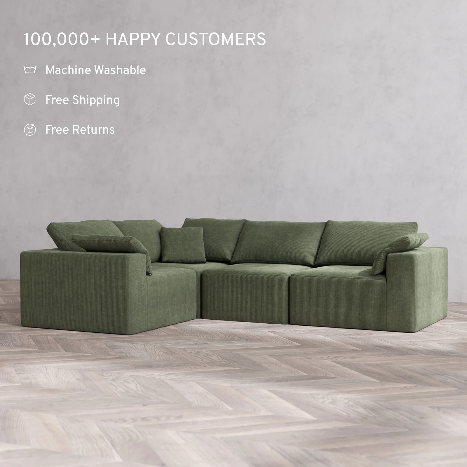 Modular Washable 4-Seater Corner Sectional Cloud Sofa | Luxe Corduroy in Juniper - Image 2