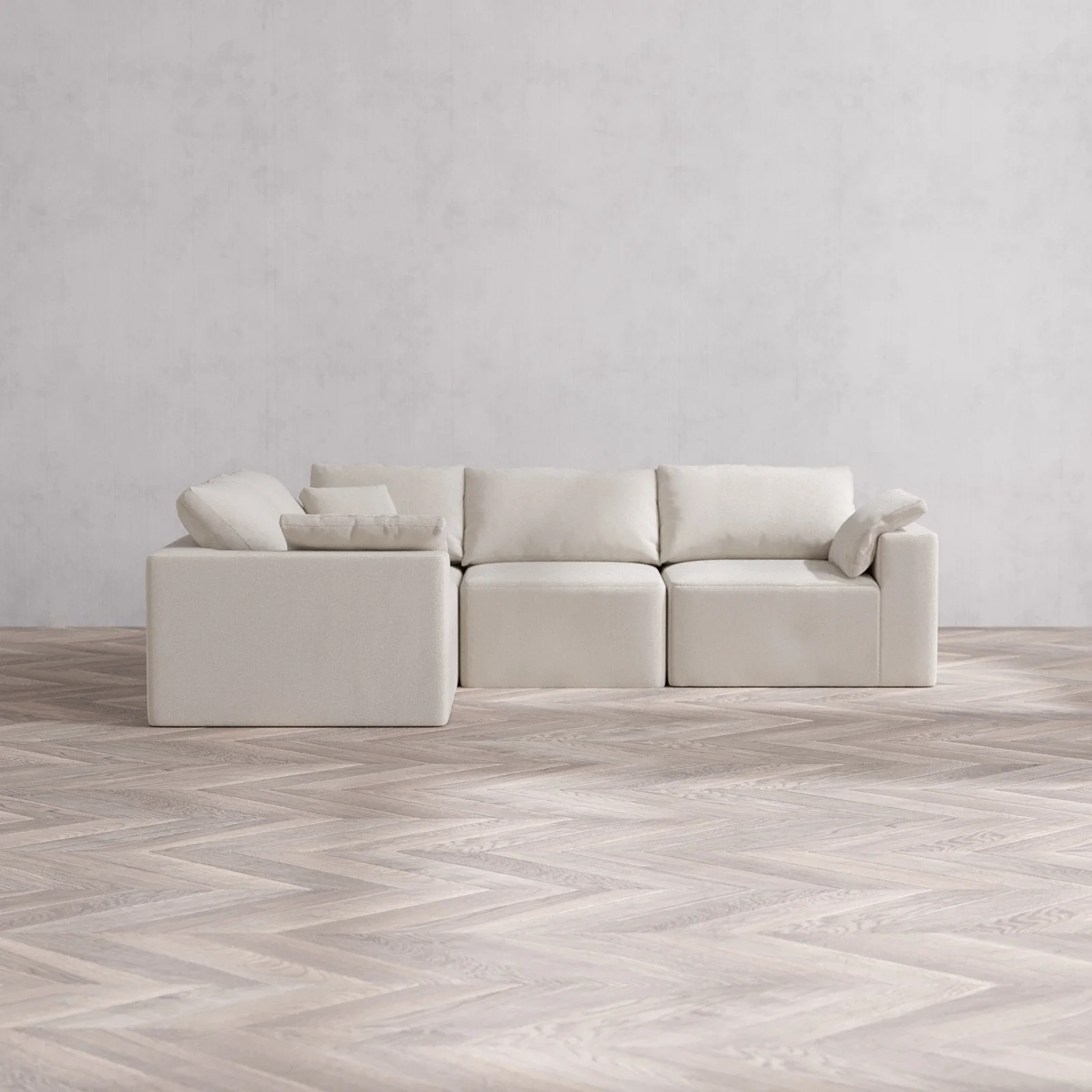 Modular Washable 4-Seater Corner Sectional Cloud Sofa | Lux Weave in Pearl