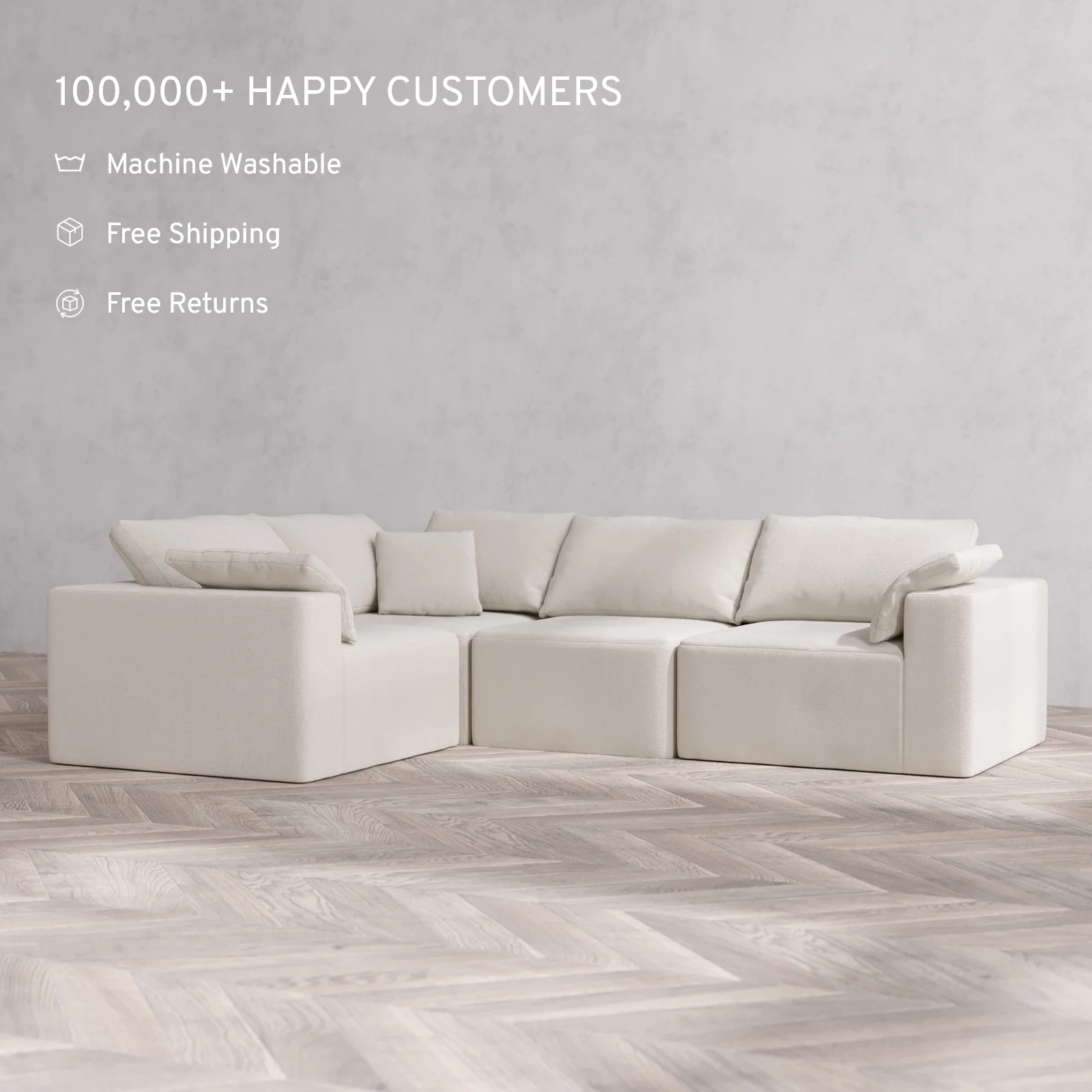 Modular Washable 4-Seater Corner Sectional Cloud Sofa | Lux Weave in Pearl - Image 2