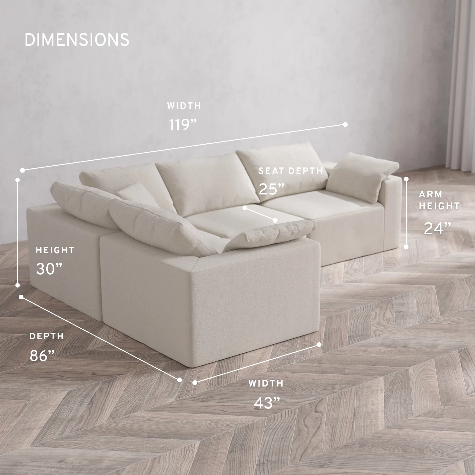 Modular Washable 4-Seater Corner Sectional Cloud Sofa | Lux Weave in Pearl - Image 5