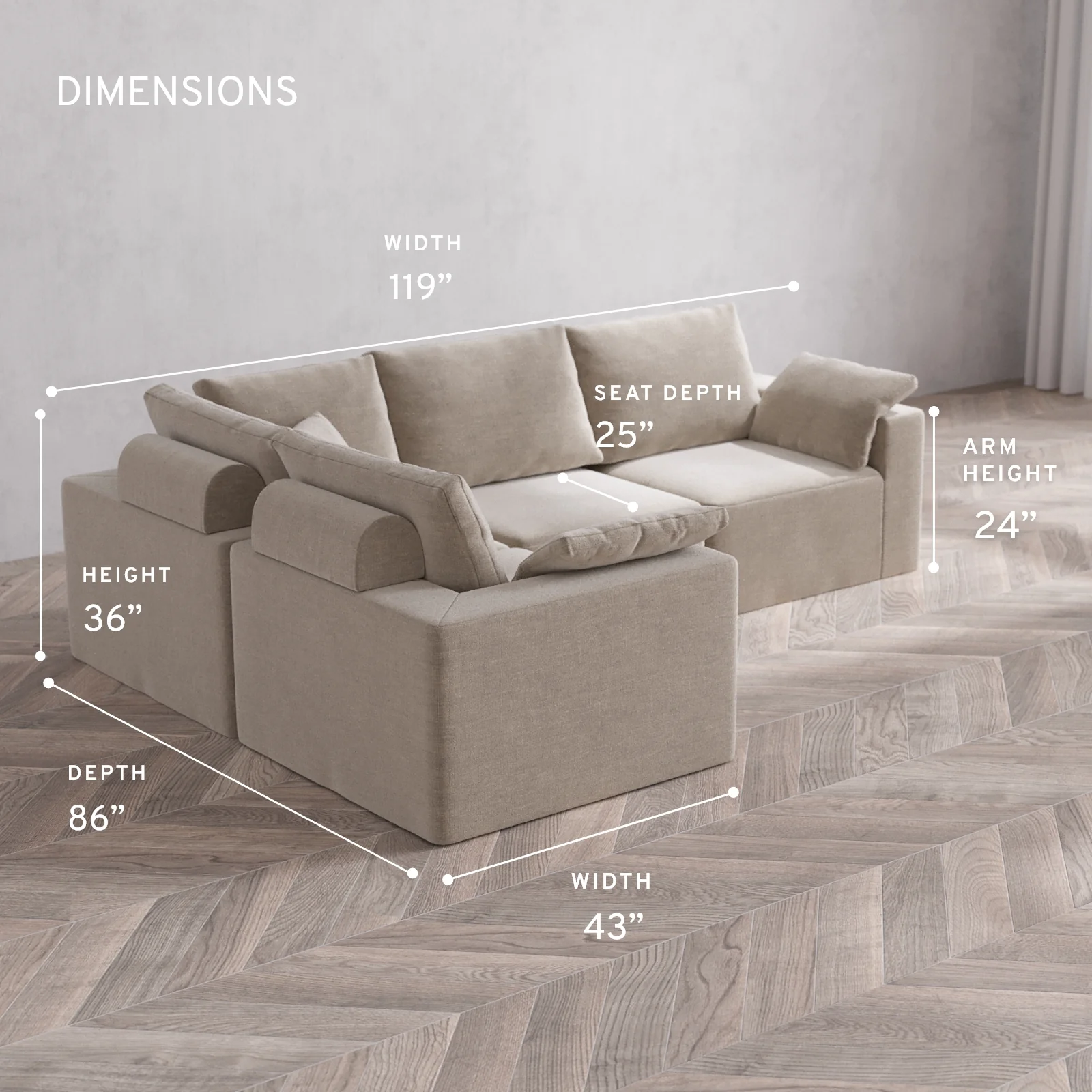Modular Washable 4-Seater Corner Sectional Cloud + Bolster Sofa | Satin Velvet in Caraway - Image 5