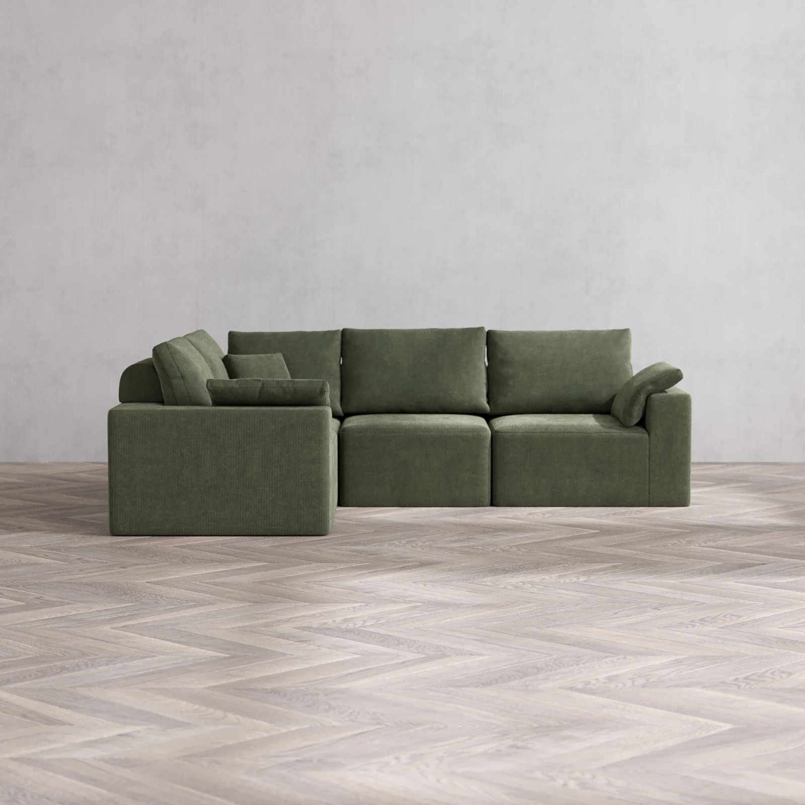 Modular Washable 4-Seater Corner Sectional Cloud + Bolster Sofa | Luxe Corduroy in Juniper