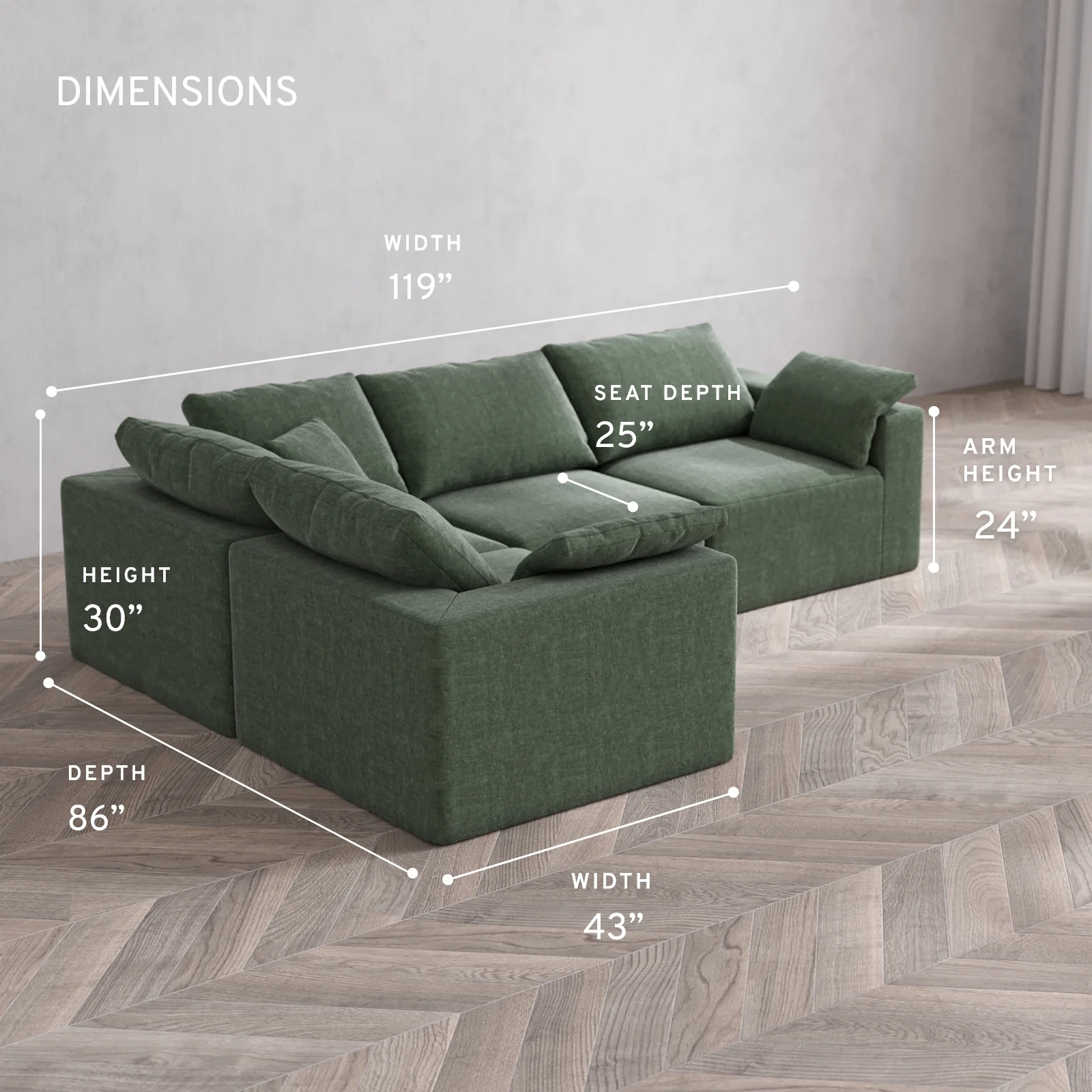Modular Washable 4-Seater Corner Sectional Cloud Sofa | Heirloom Velvet in Sage - Image 5