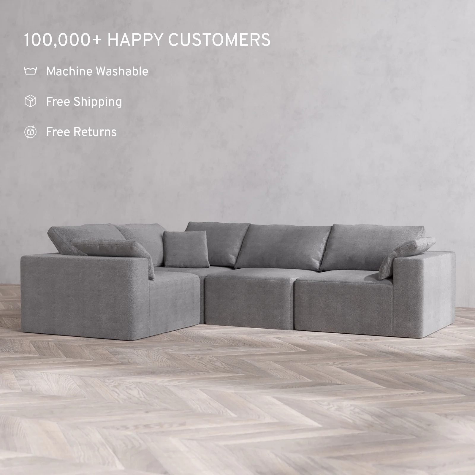 Modular Washable 4-Seater Corner Sectional Cloud Sofa | Lux Weave in Slate - Image 2