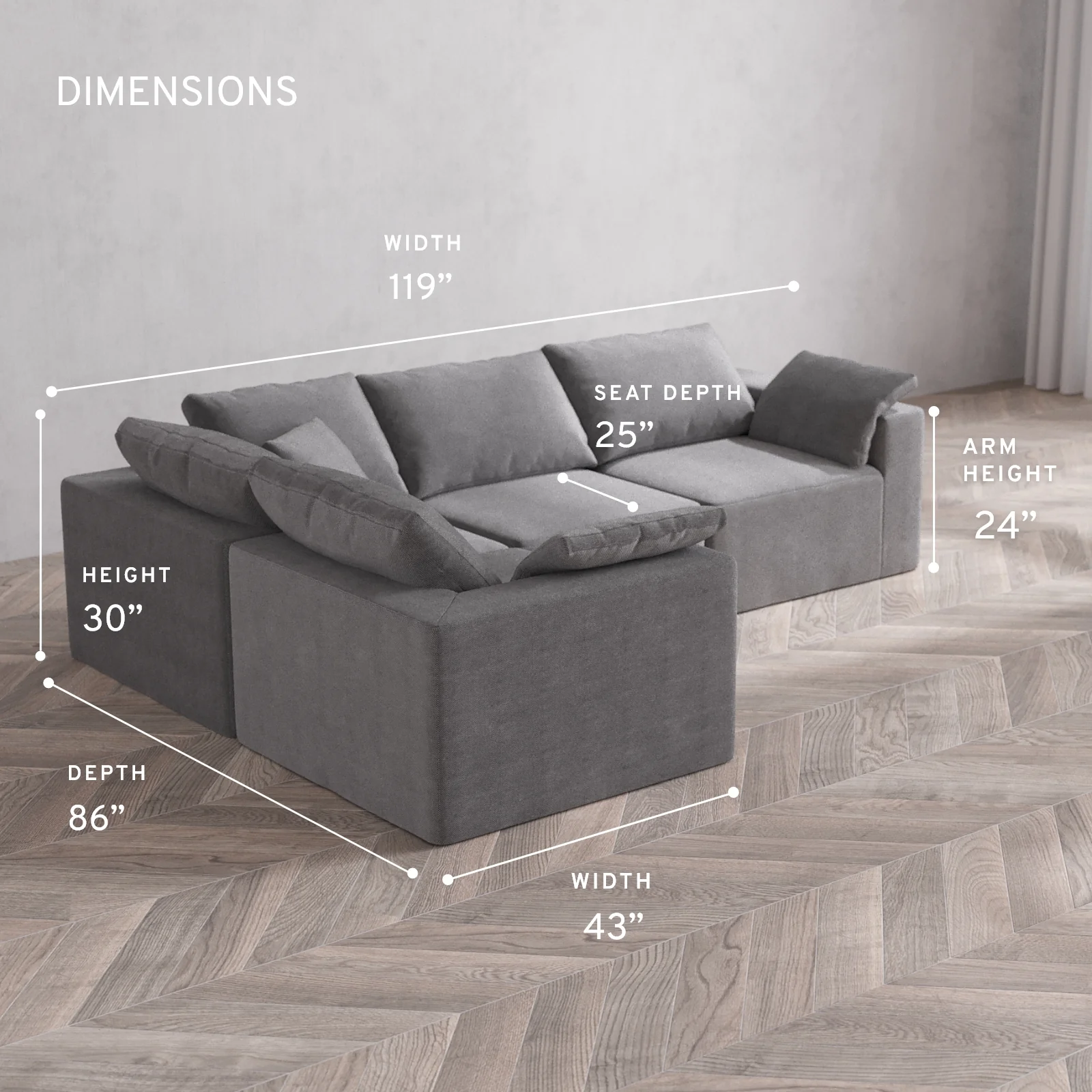Modular Washable 4-Seater Corner Sectional Cloud Sofa | Lux Weave in Slate - Image 5
