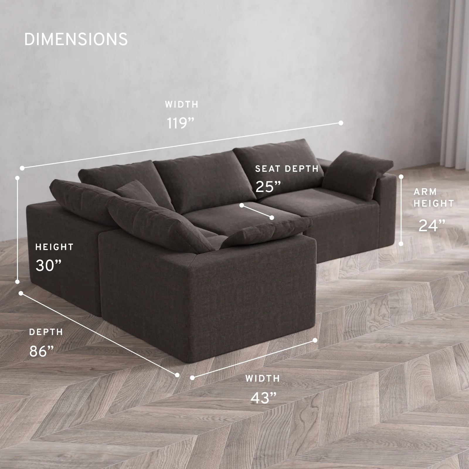 Modular Washable 4-Seater Corner Sectional Cloud Sofa | Heirloom Velvet in Truffle - Image 5